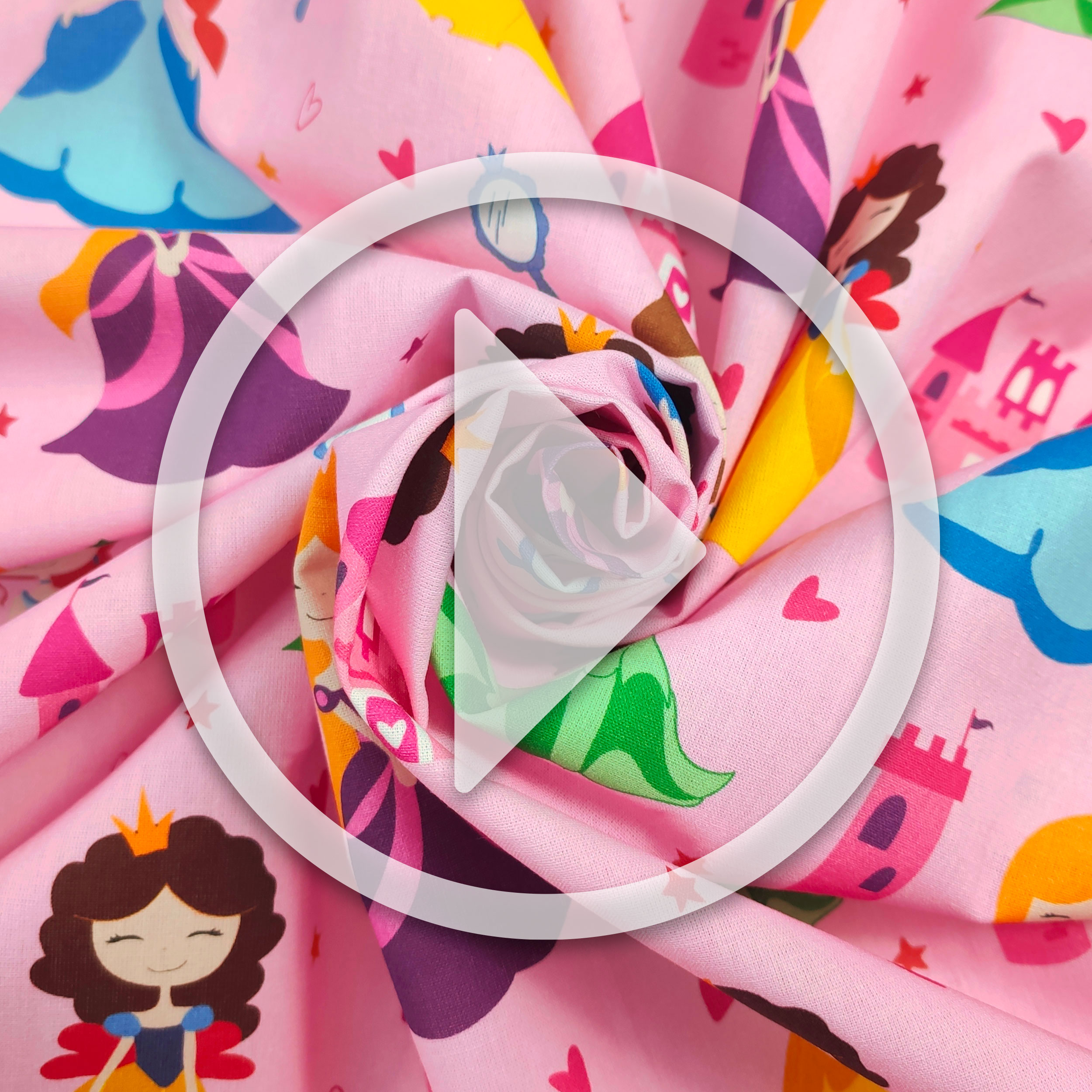 Cotton Fabric Princesses Large Pink Background Image