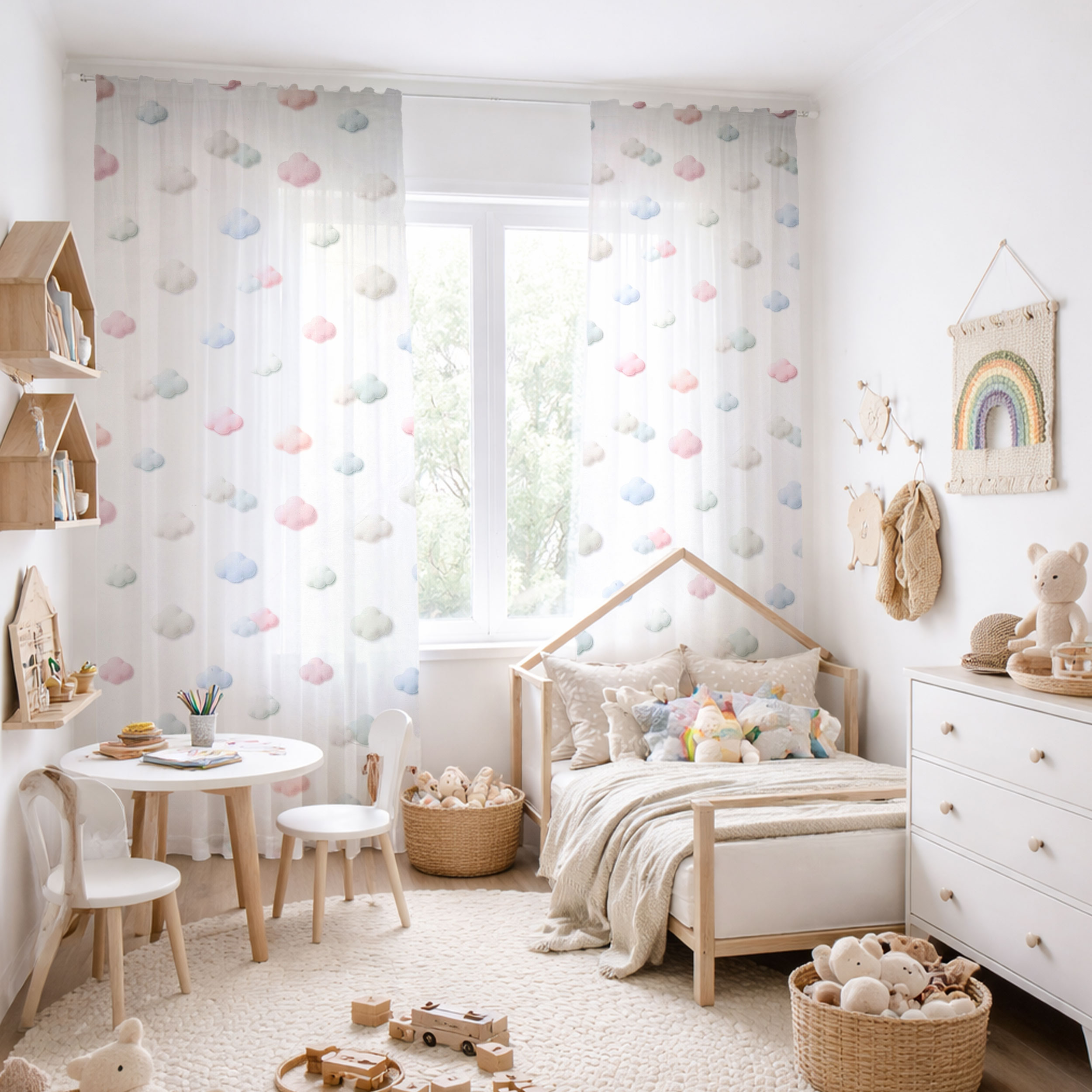 Curtain Fabric Pastel Clouds Image