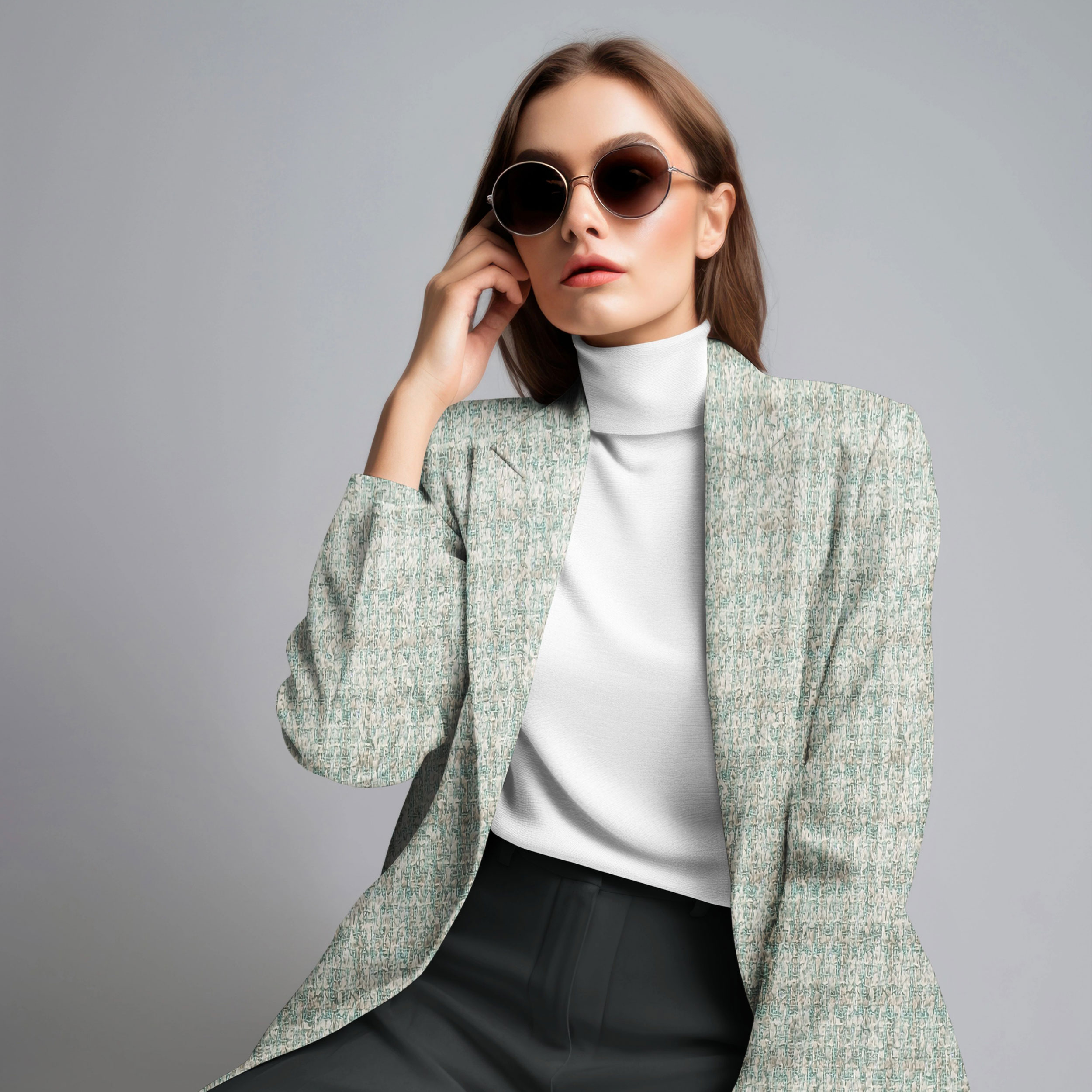 Tweed High Fashion Aqua Green White Lurex