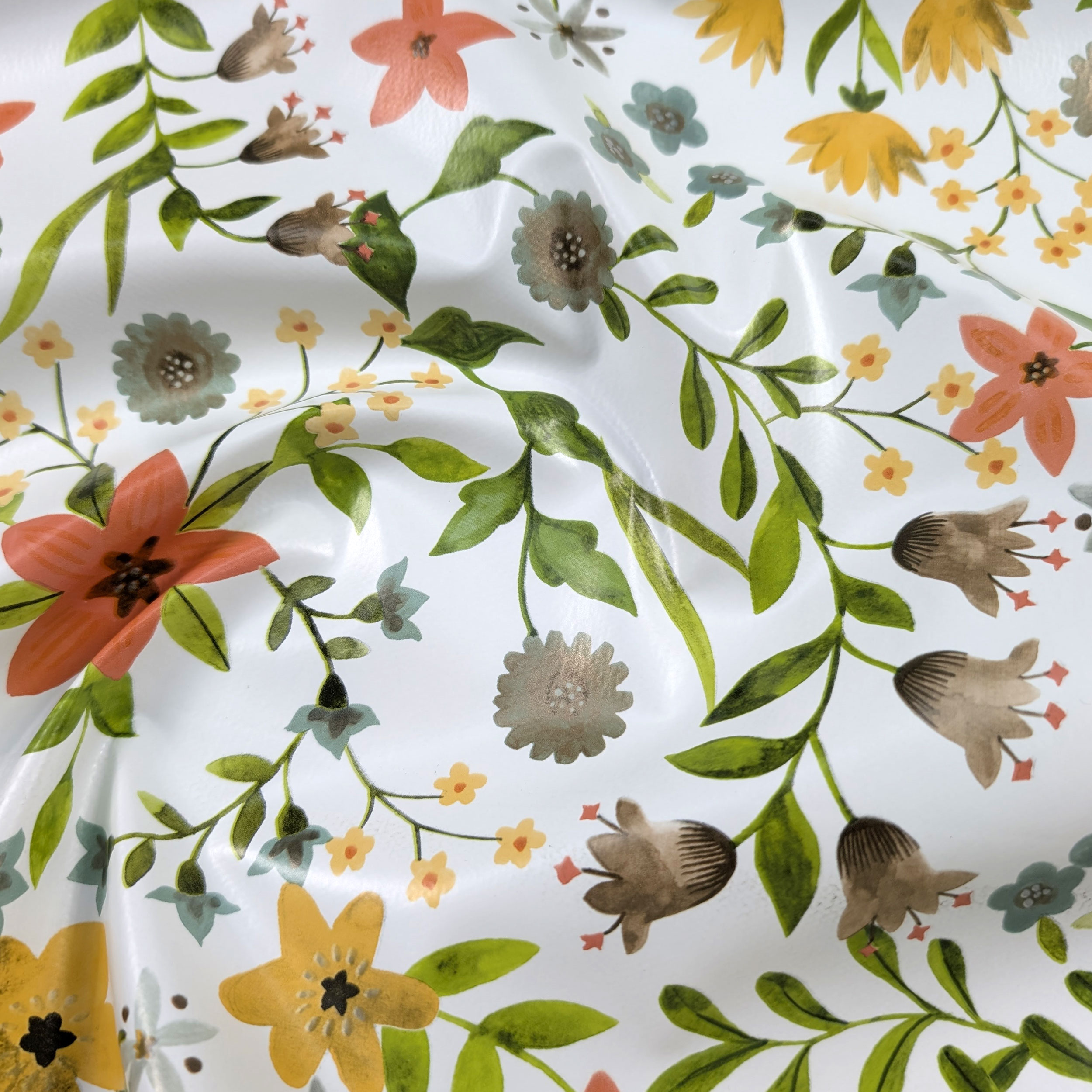 Fabric for Plasticised Tablecloth Warm Tone Flowers Image