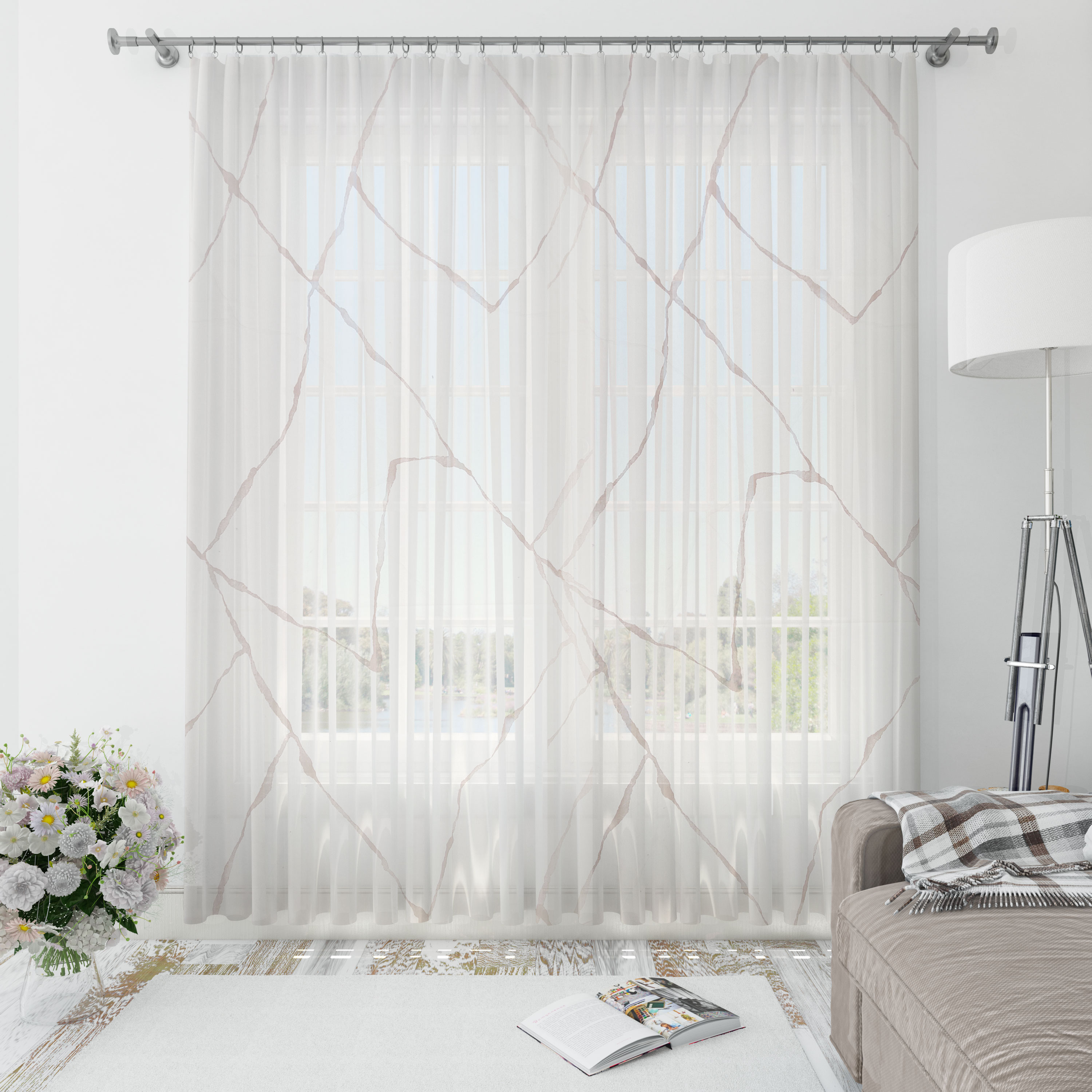 Tissu de rideau à effet marbré en viscose mélangée