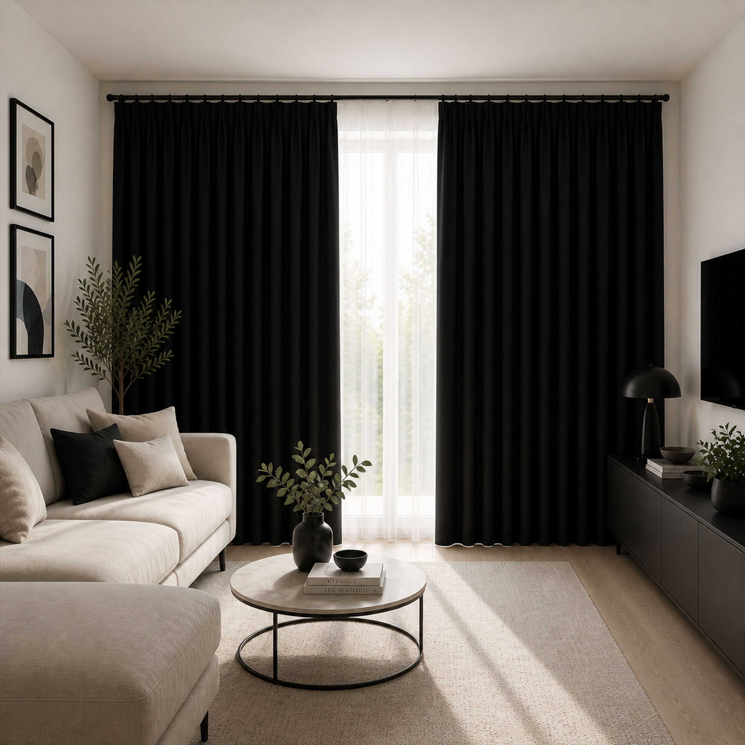 Dark 100% Black Curtain Fabric Image