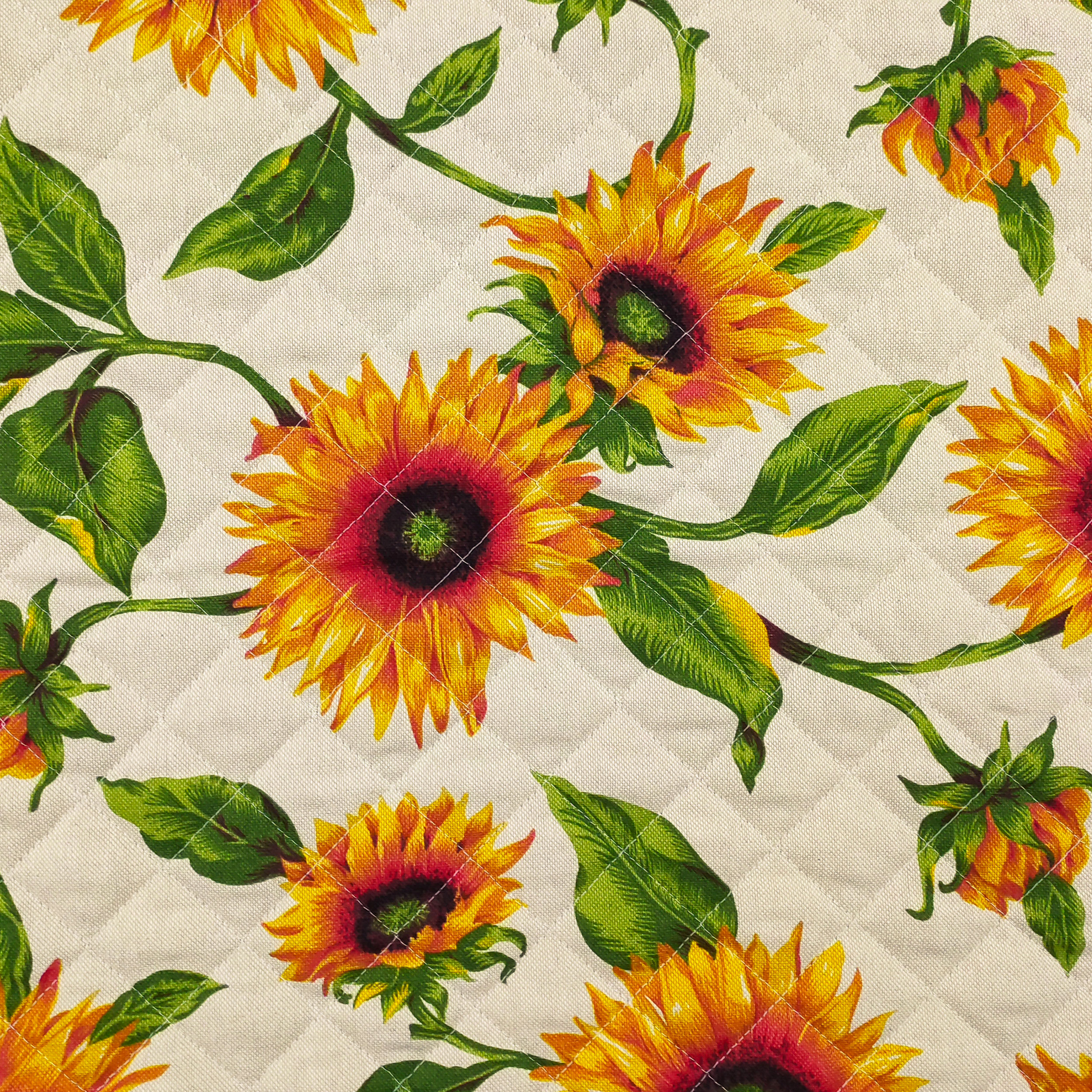Sunflowers Quilted Fabric Beige Background