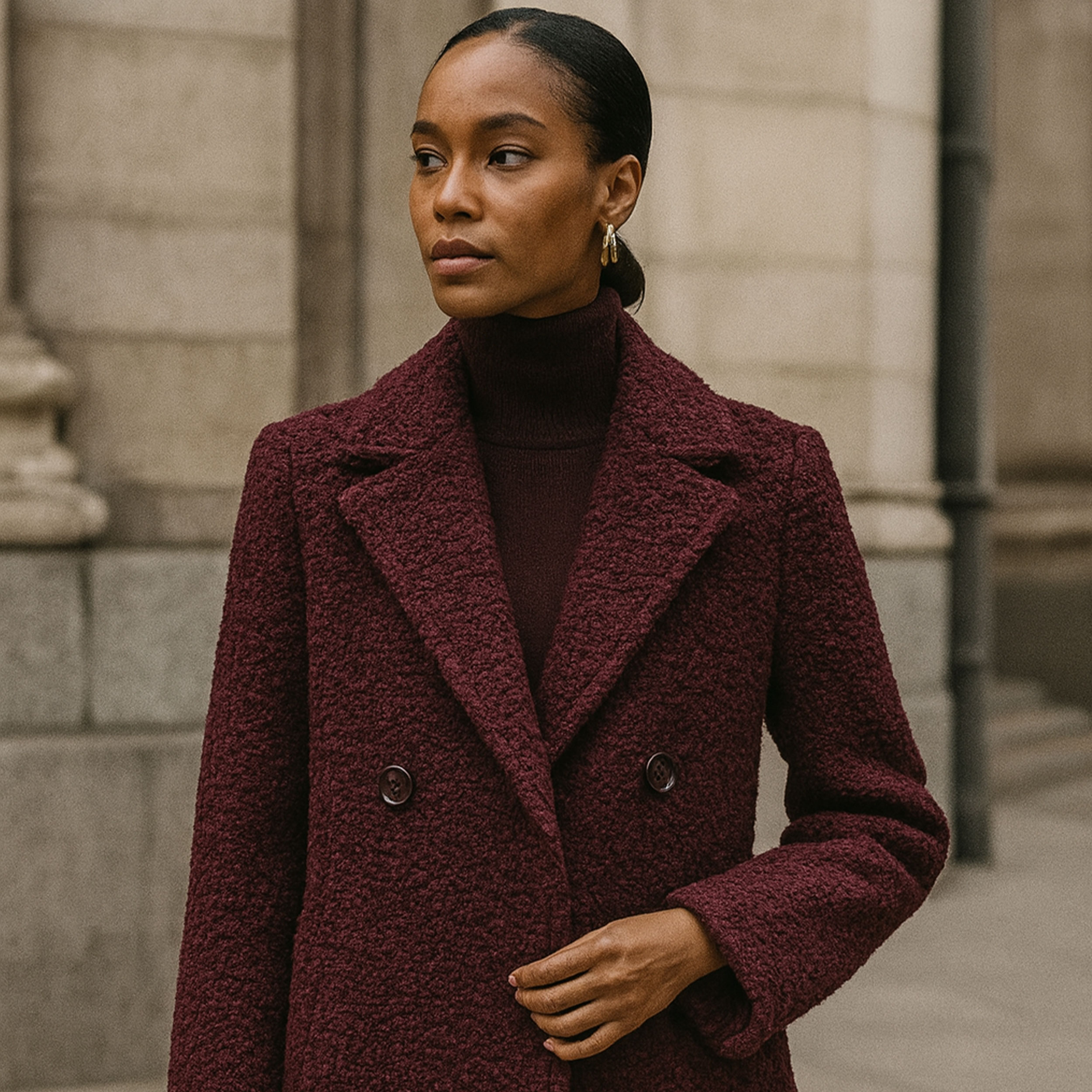 Bordeaux Dyed Bouclè Coat Image