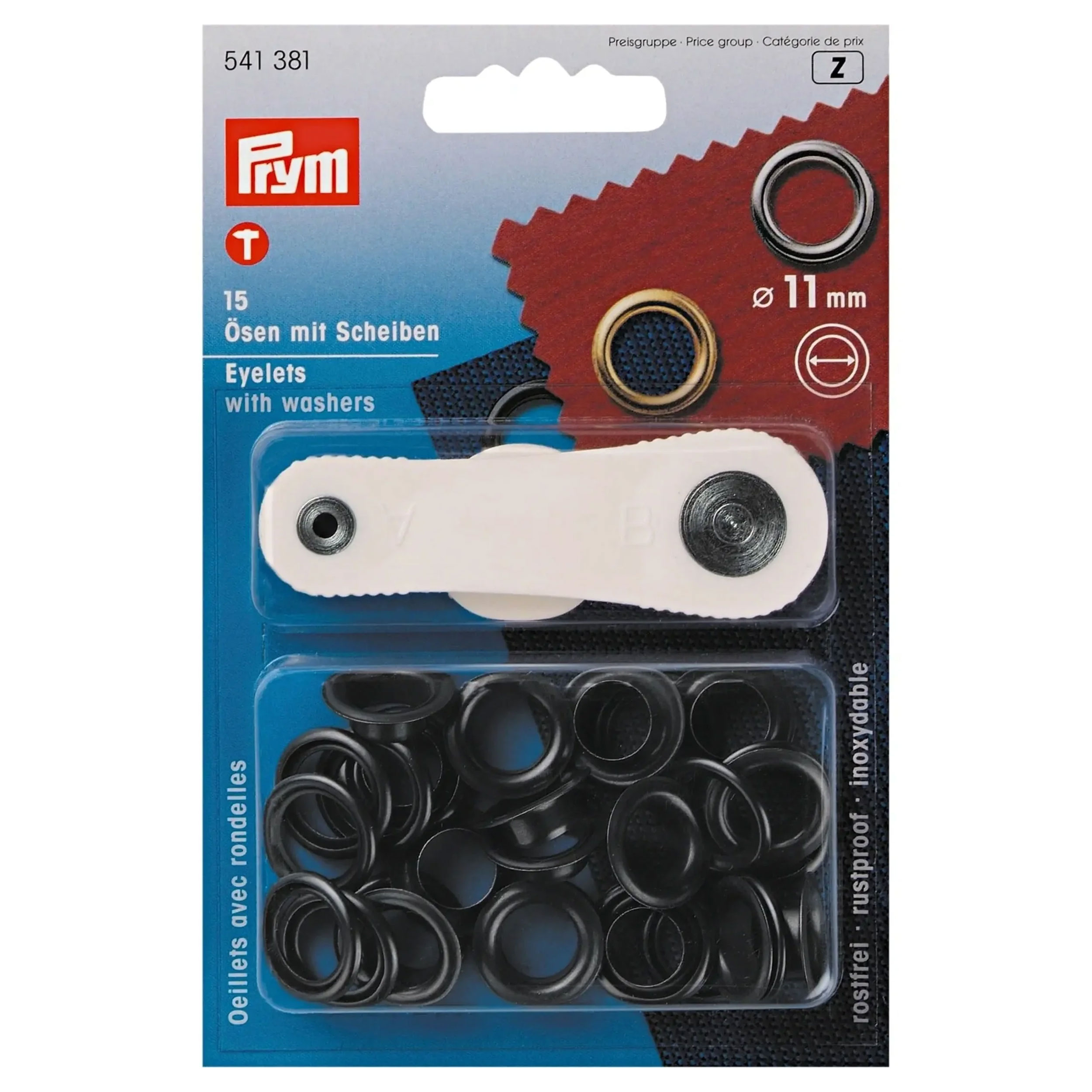 Ösen mit Unterlegscheiben Prym 11 mm Schwarz