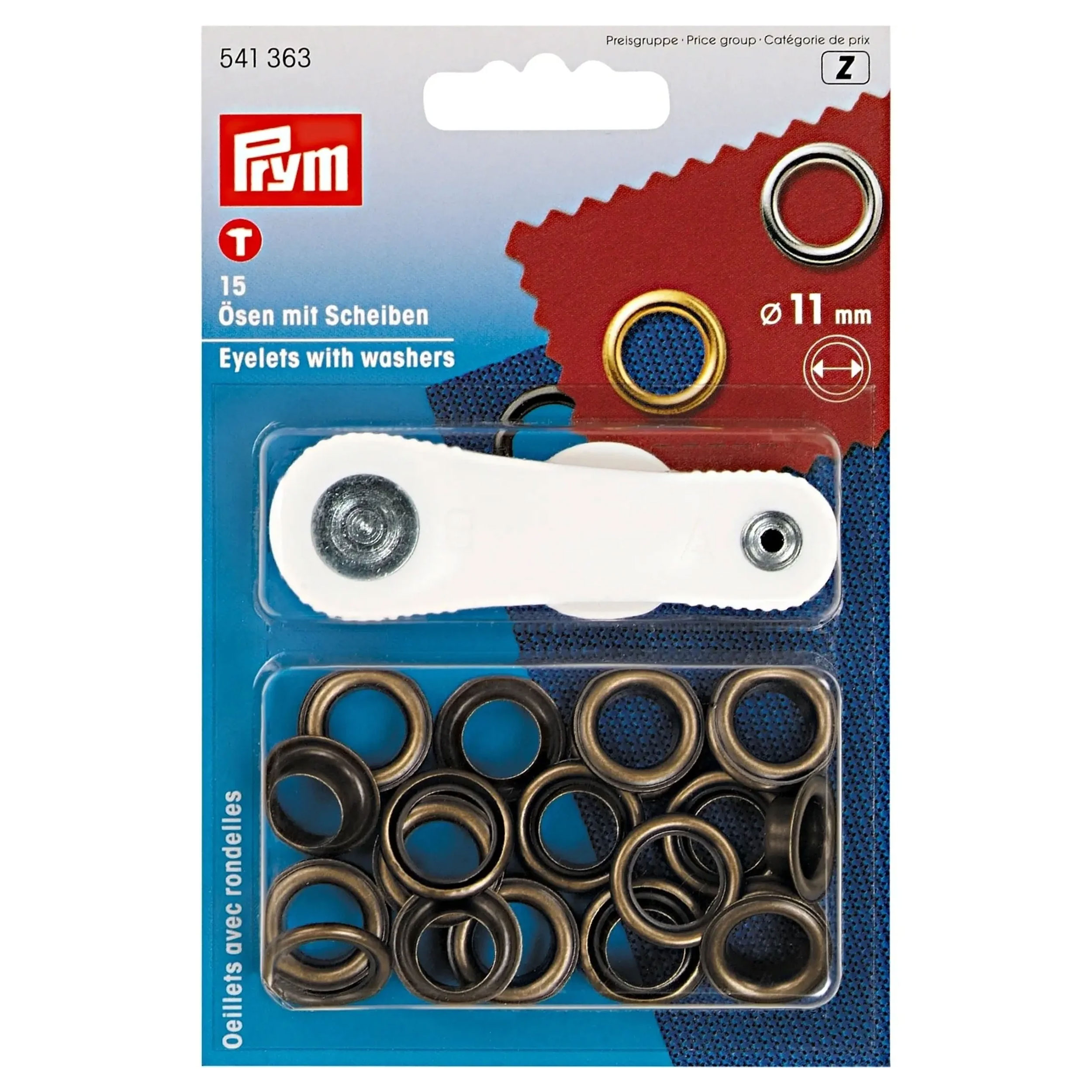 Ösen mit Unterlegscheiben Prym 11 mm Messing vernickelt