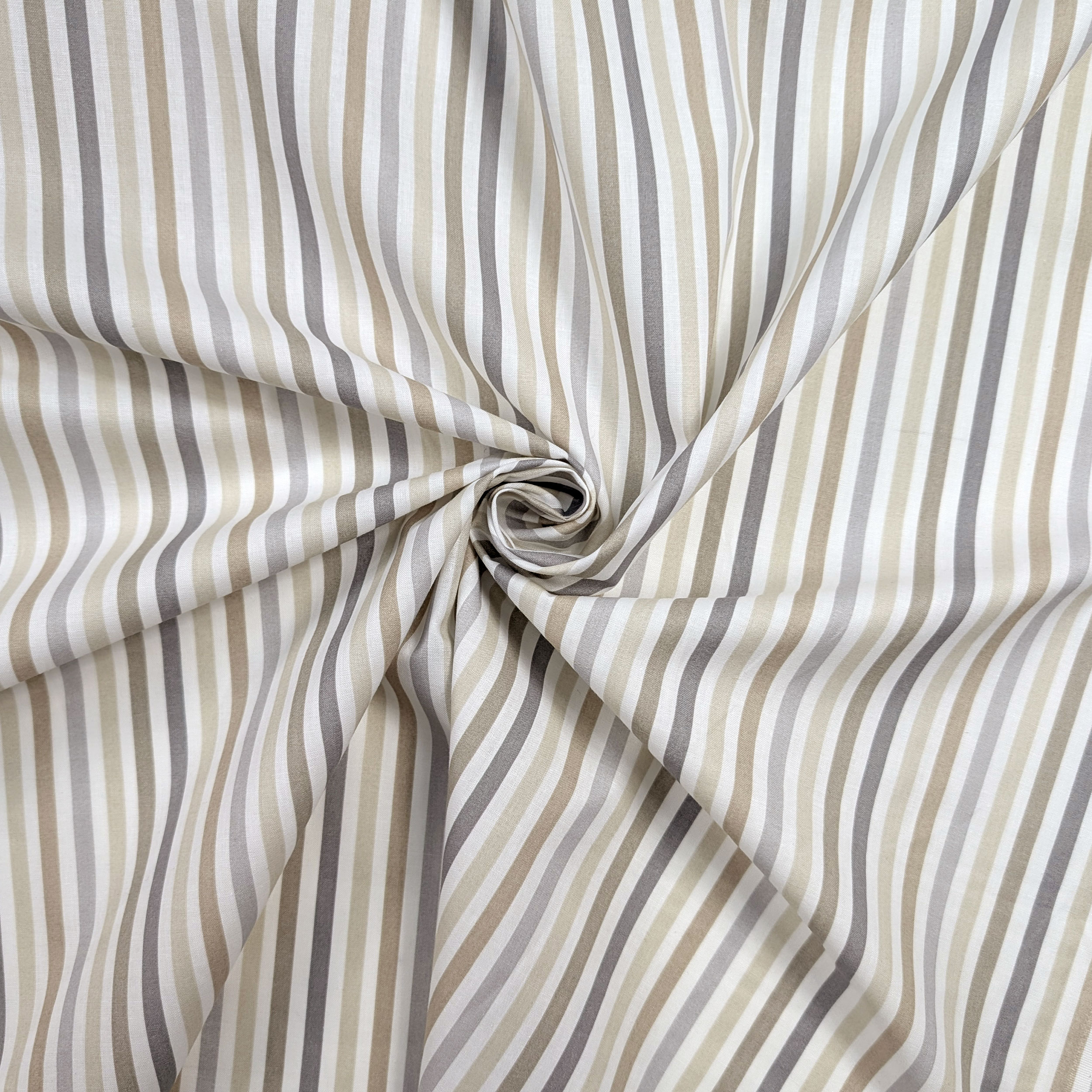 Beige Striped Cotton Fabric Image