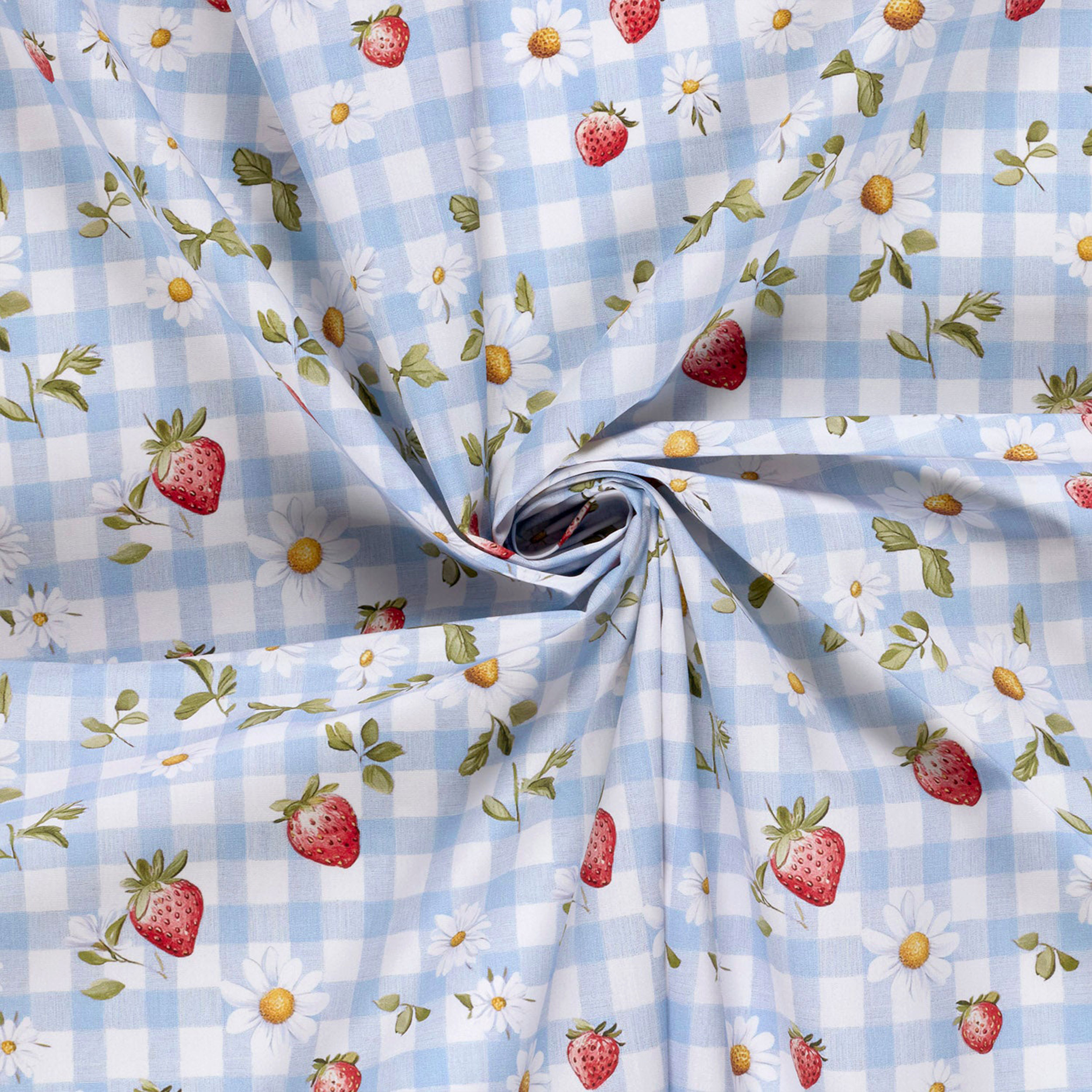 Light Blue and Strawberry Check Cotton Poplin Image