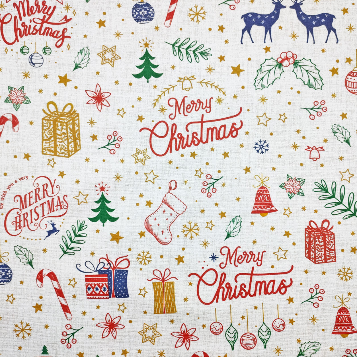 Tessuto Panama Cotone Merry Christmas Image