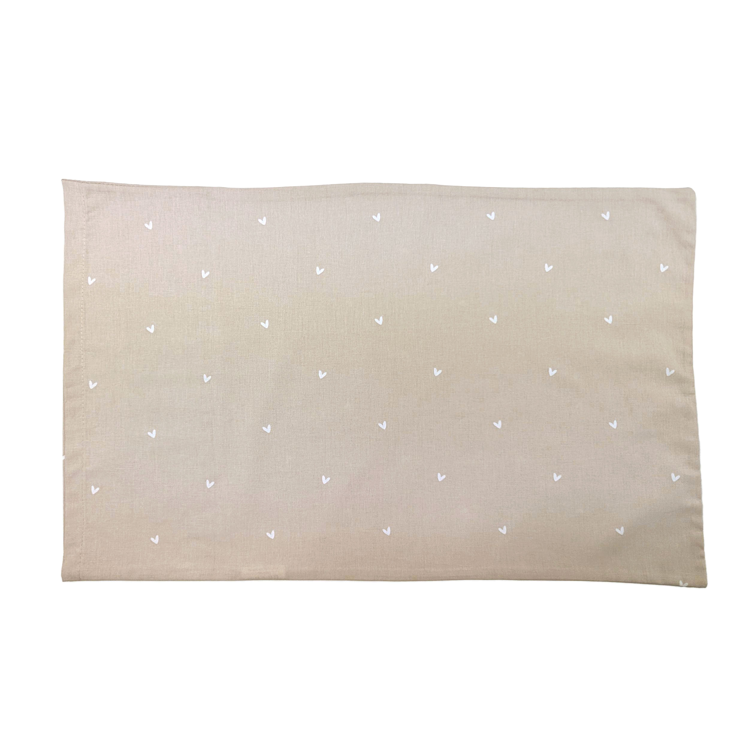 White Hearts Pillowcase with Beige Background Image