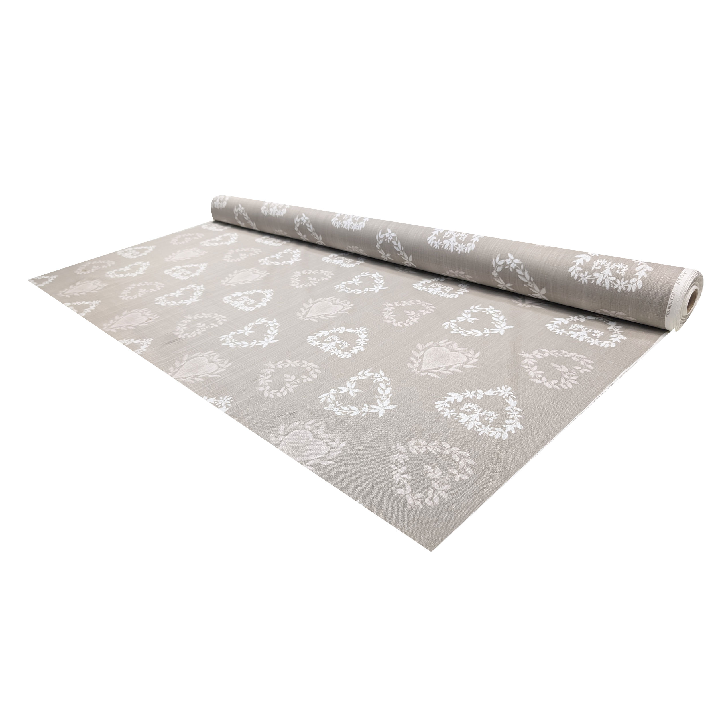 Cotton Linen Furnishing Flowers and Hearts Shabby Image