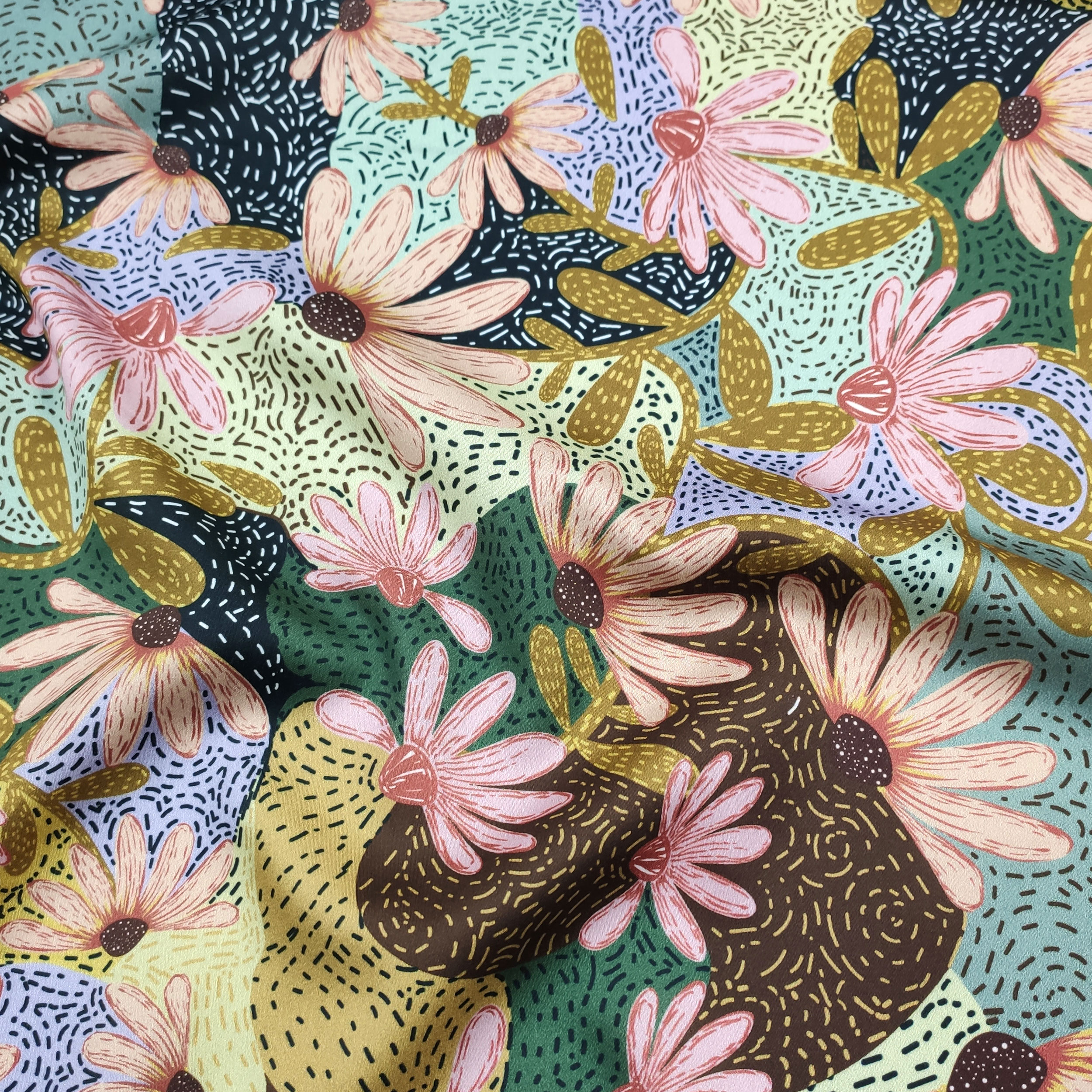 Abstract Floral Fantasy Cotton Satin