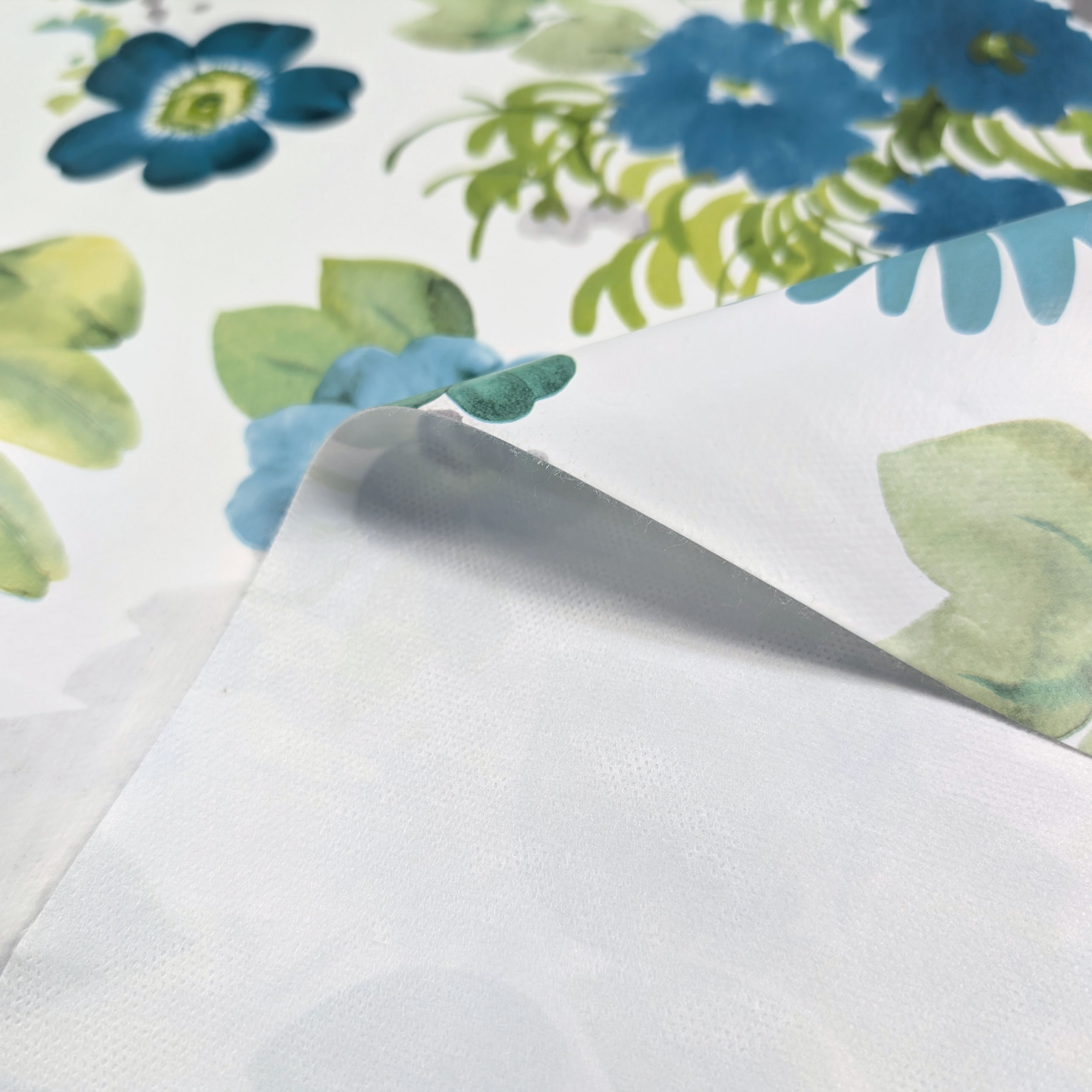 Fabric for Plasticised Tablecloth Cold Tone Flowers Image