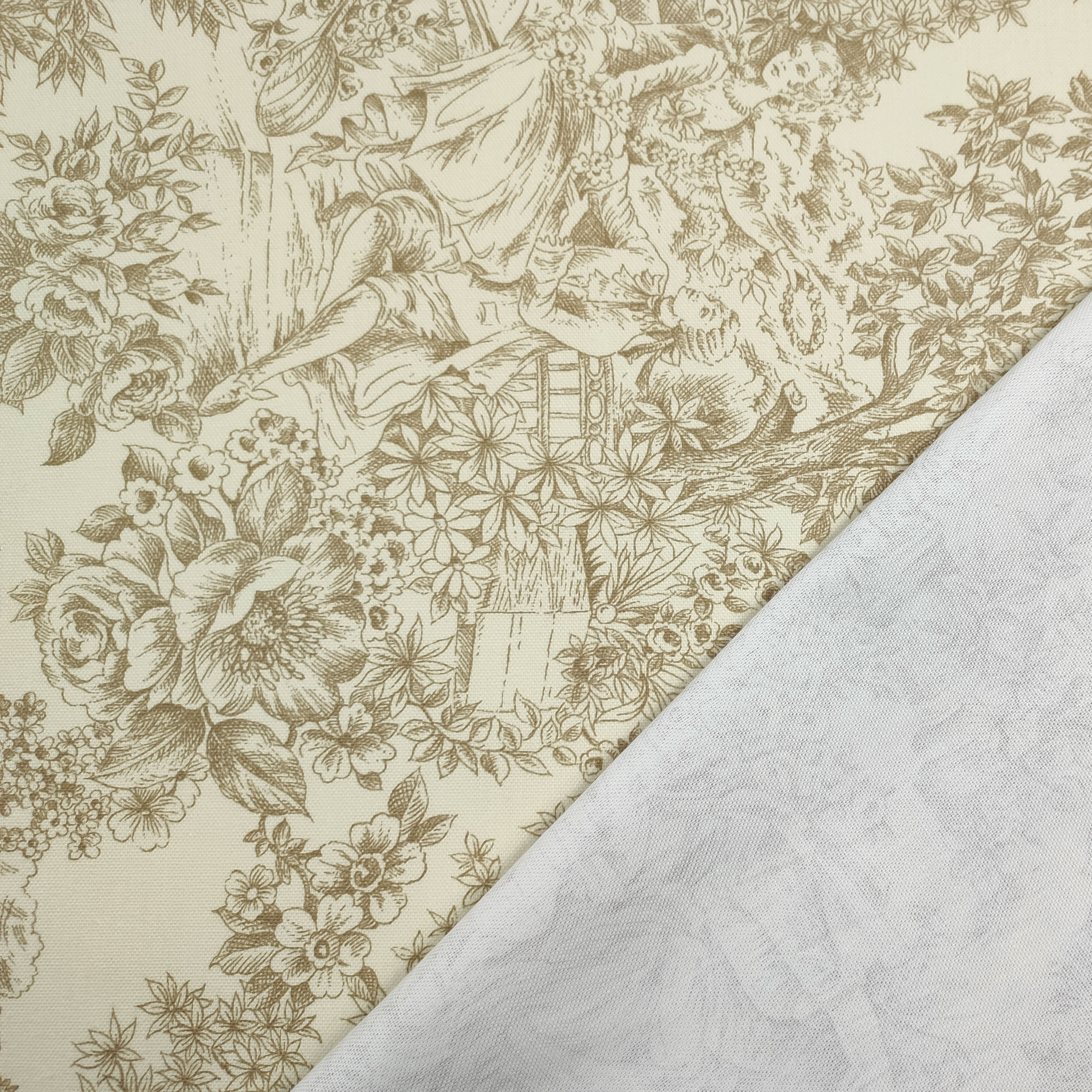 Panama Fabric Toile De Jouy Beige Cream Background