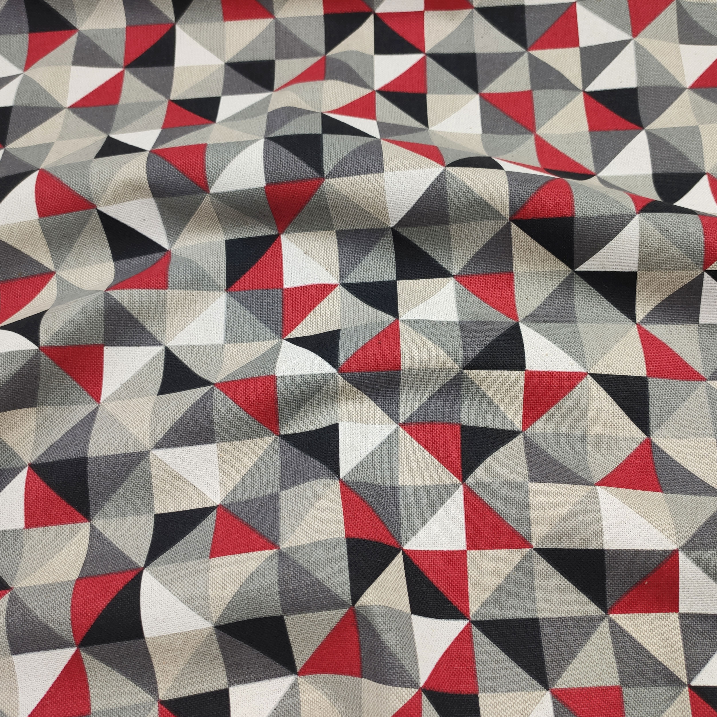Cotton Mix Fabric Grey and Red Rhombus Tones Image