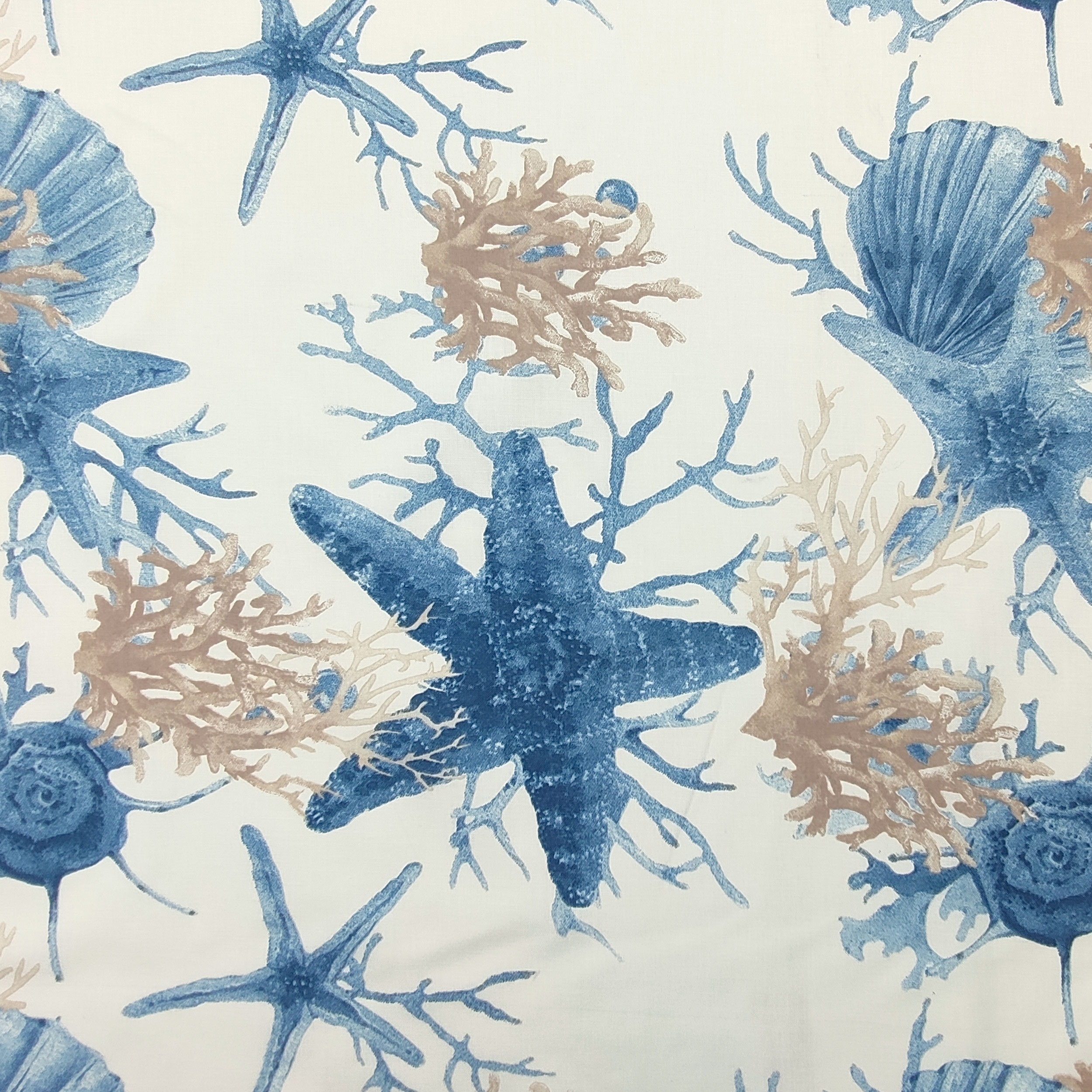 Tissu en coton avec étoiles de mer bleues et coraux Image