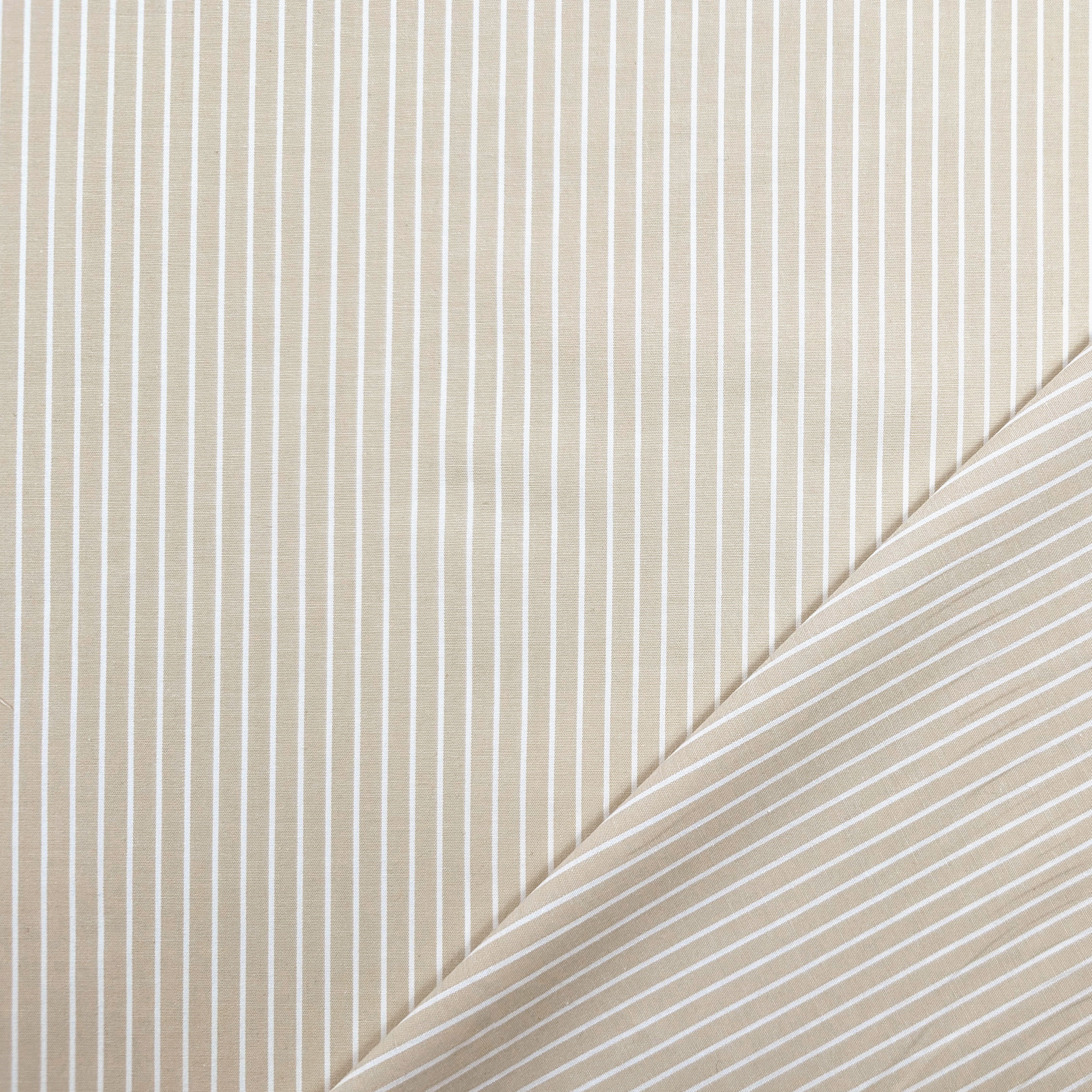 Stretch Cotton for Shirts Beige White Stripes Image