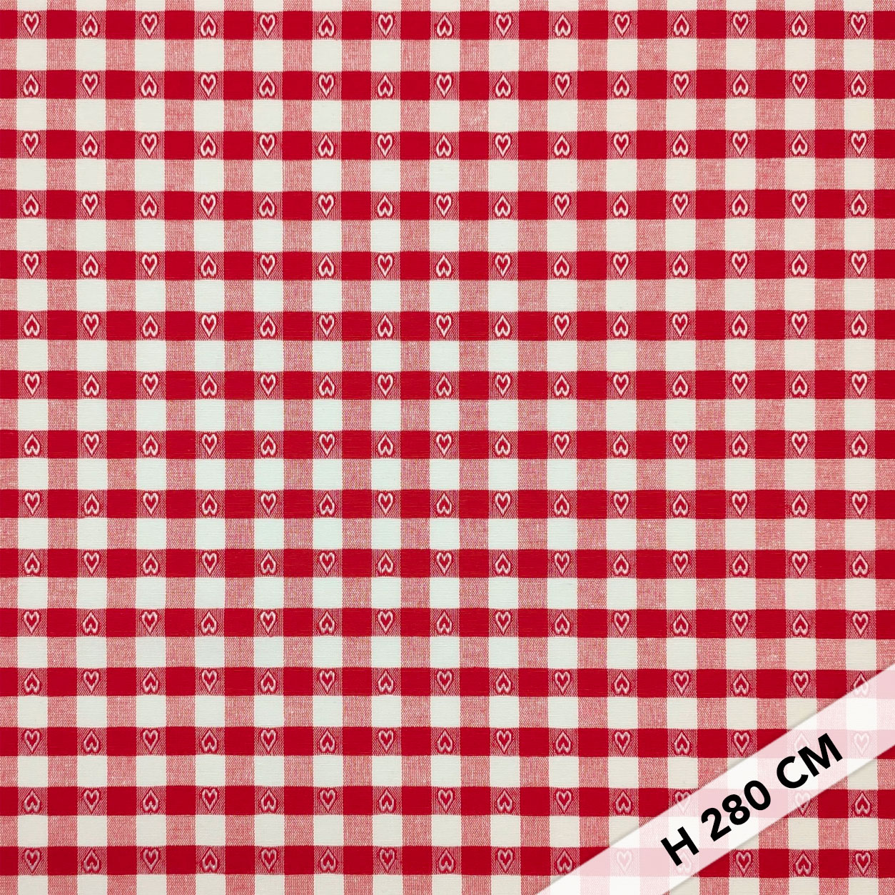 Thread Dyed Fabric for Tablecloth Red Hearts H 280 cm Image