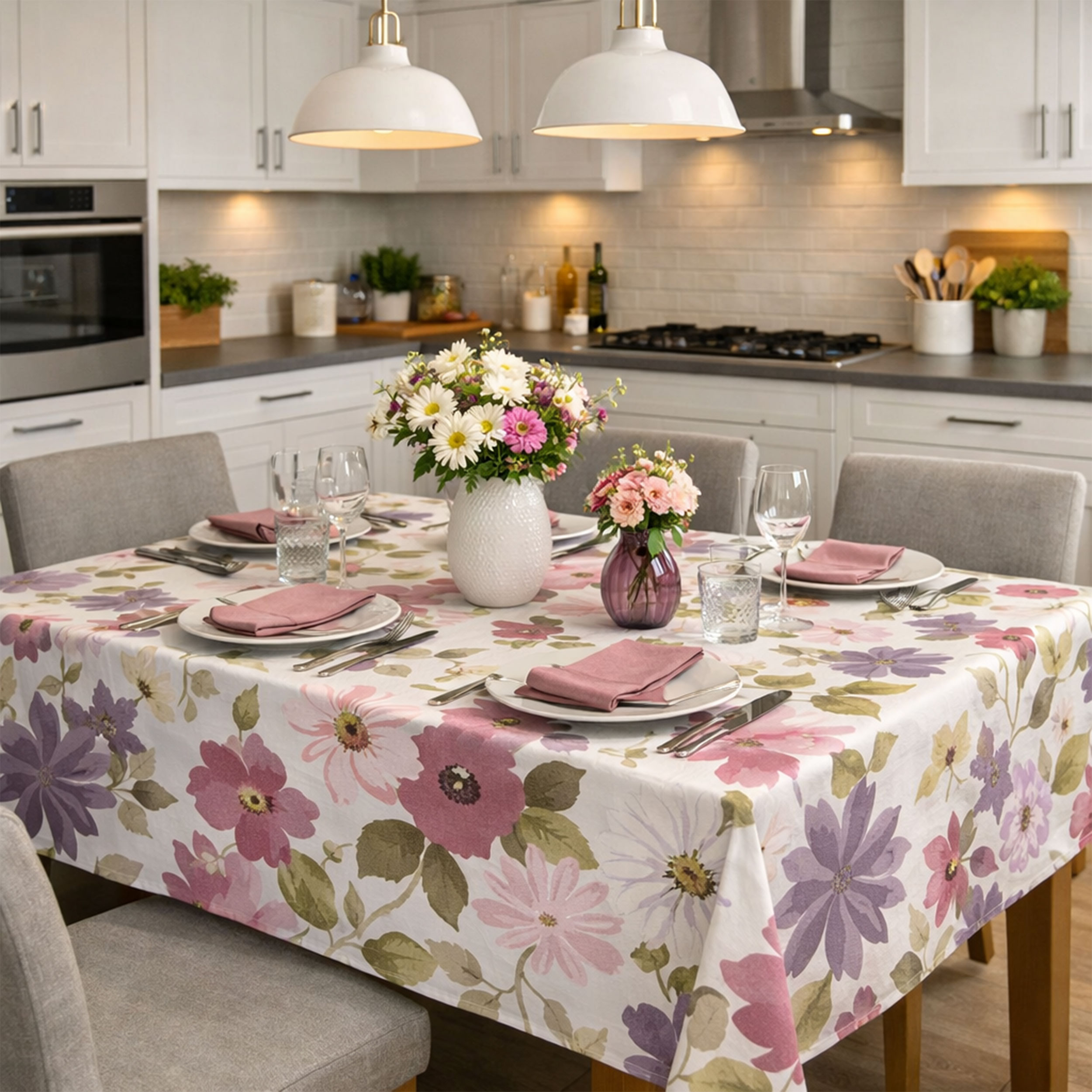 Fabric for Plasticised Tablecloth Flowers Pink Tones Image