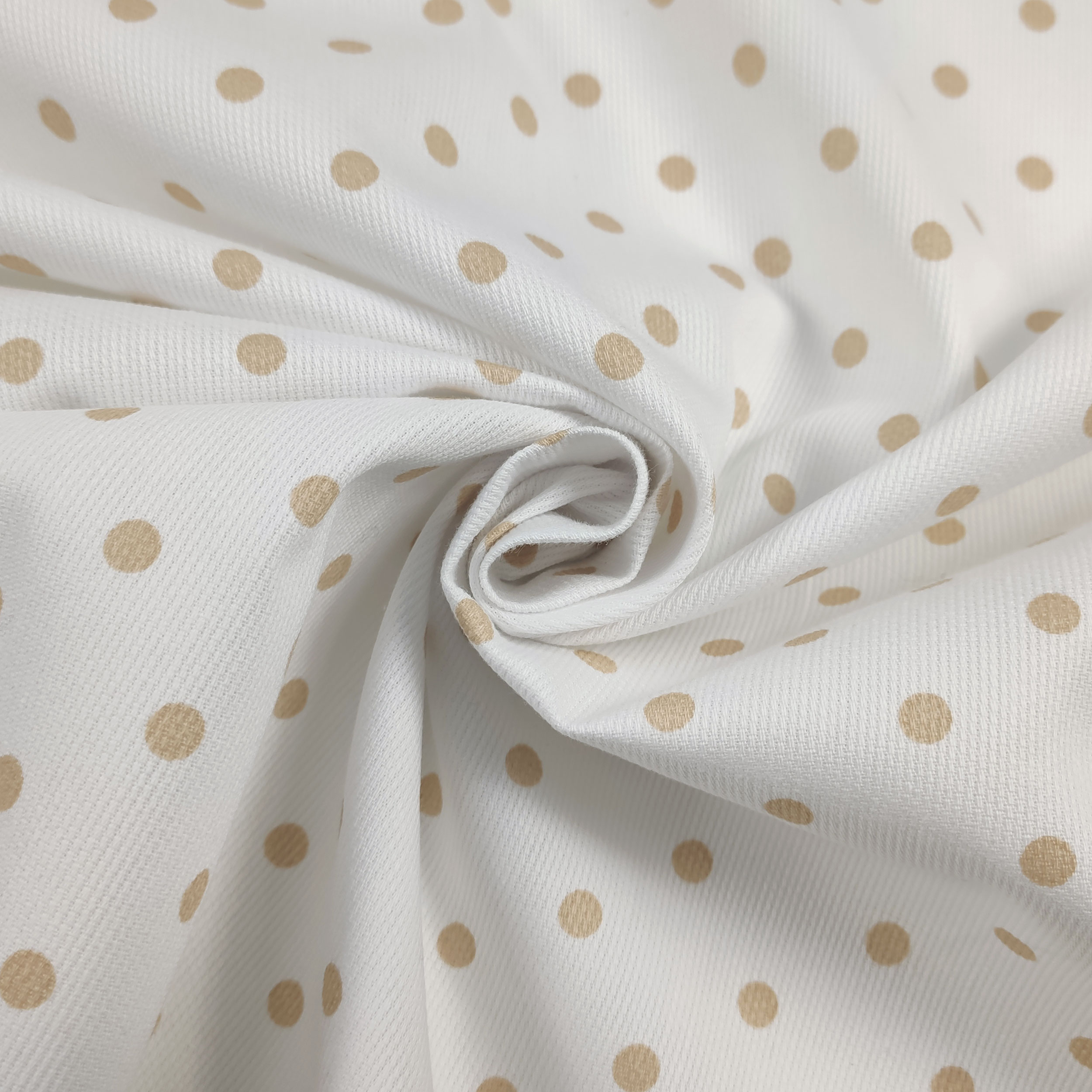 Cotton Piquet Fabric with Beige Polka Dots