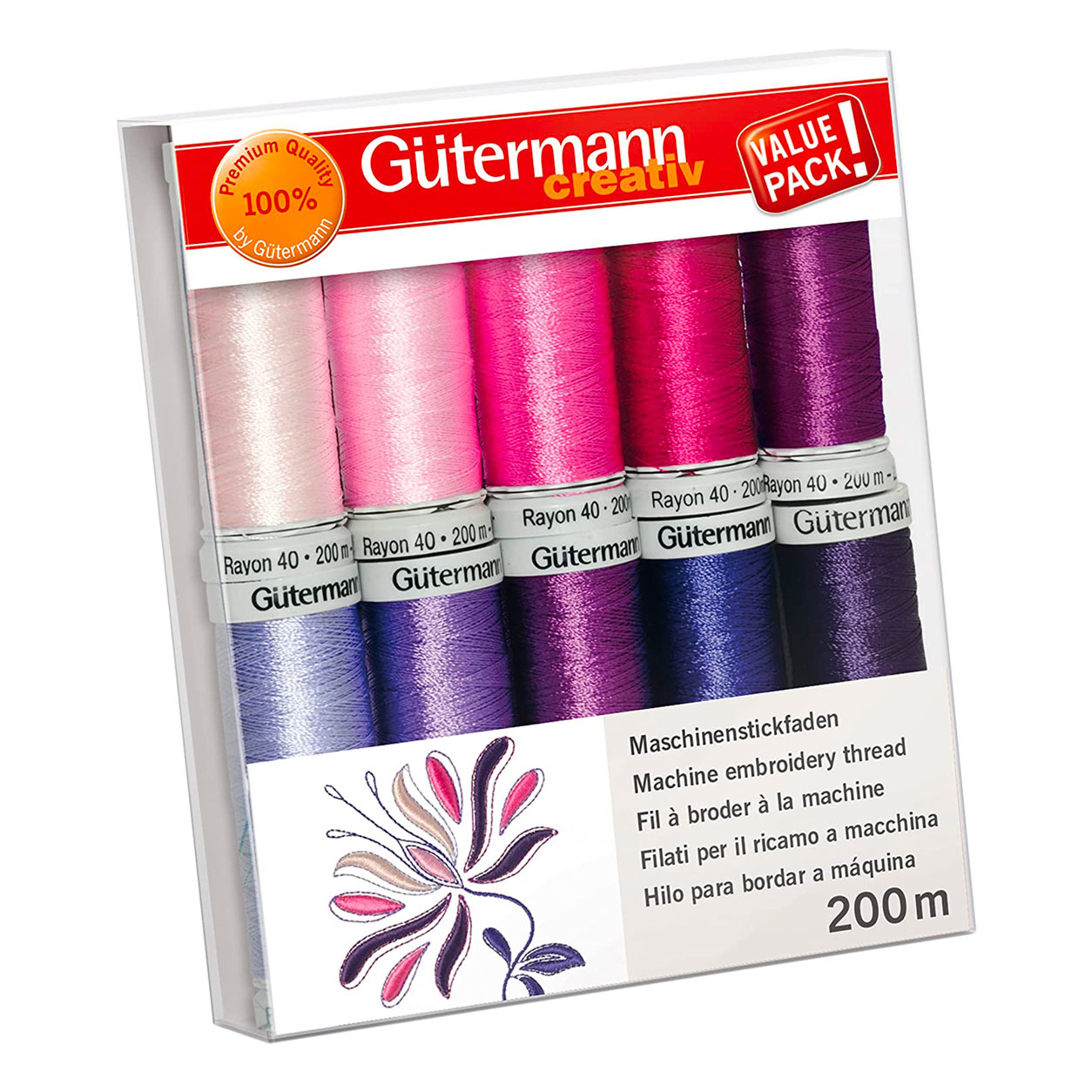 Gutermann Hilo para Bordar a Máquina Rayón 10 Bobinas Tonos de Rosa