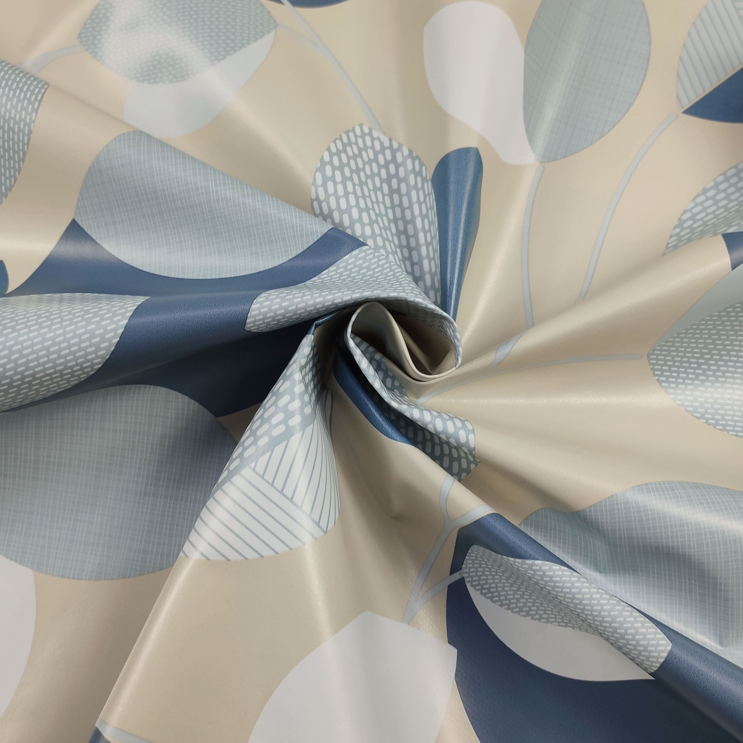 Fabric for Plastic-coated Tablecloth Light Blue Leaves
