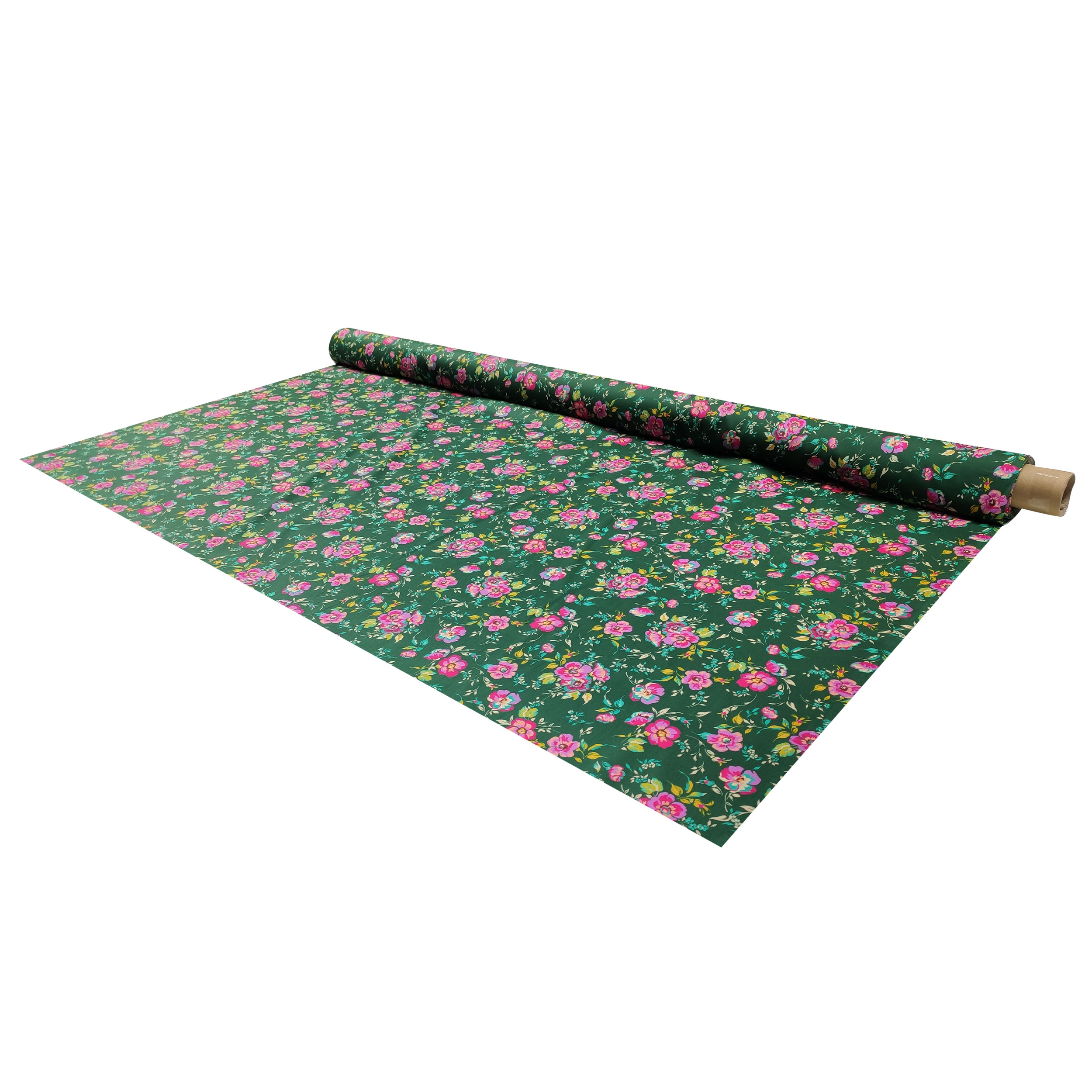 Cotton Rasatello with Floral Fantasy Background Dark Green