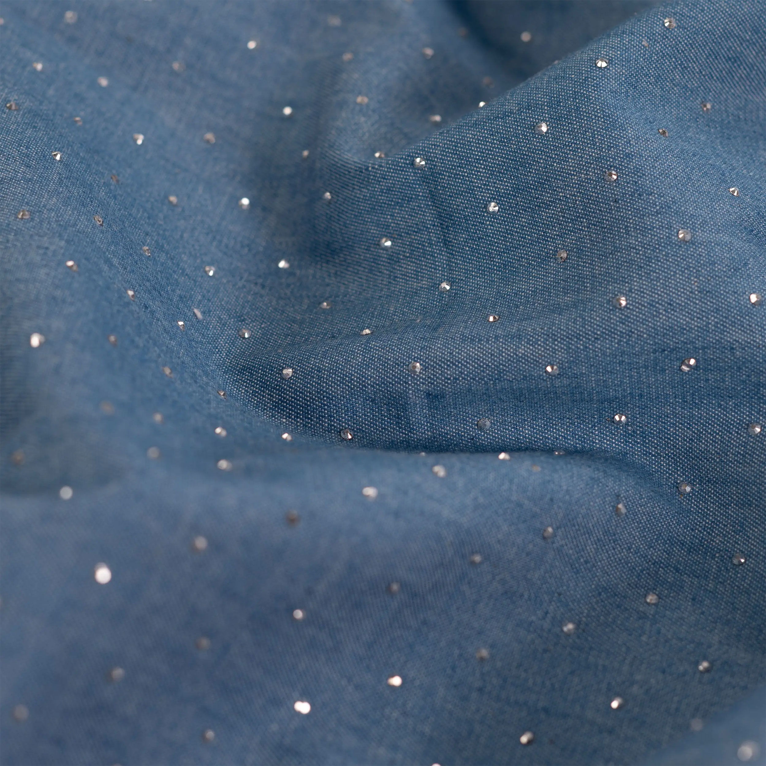 Medium Wash Cotton Jeans with Rhinestones Image