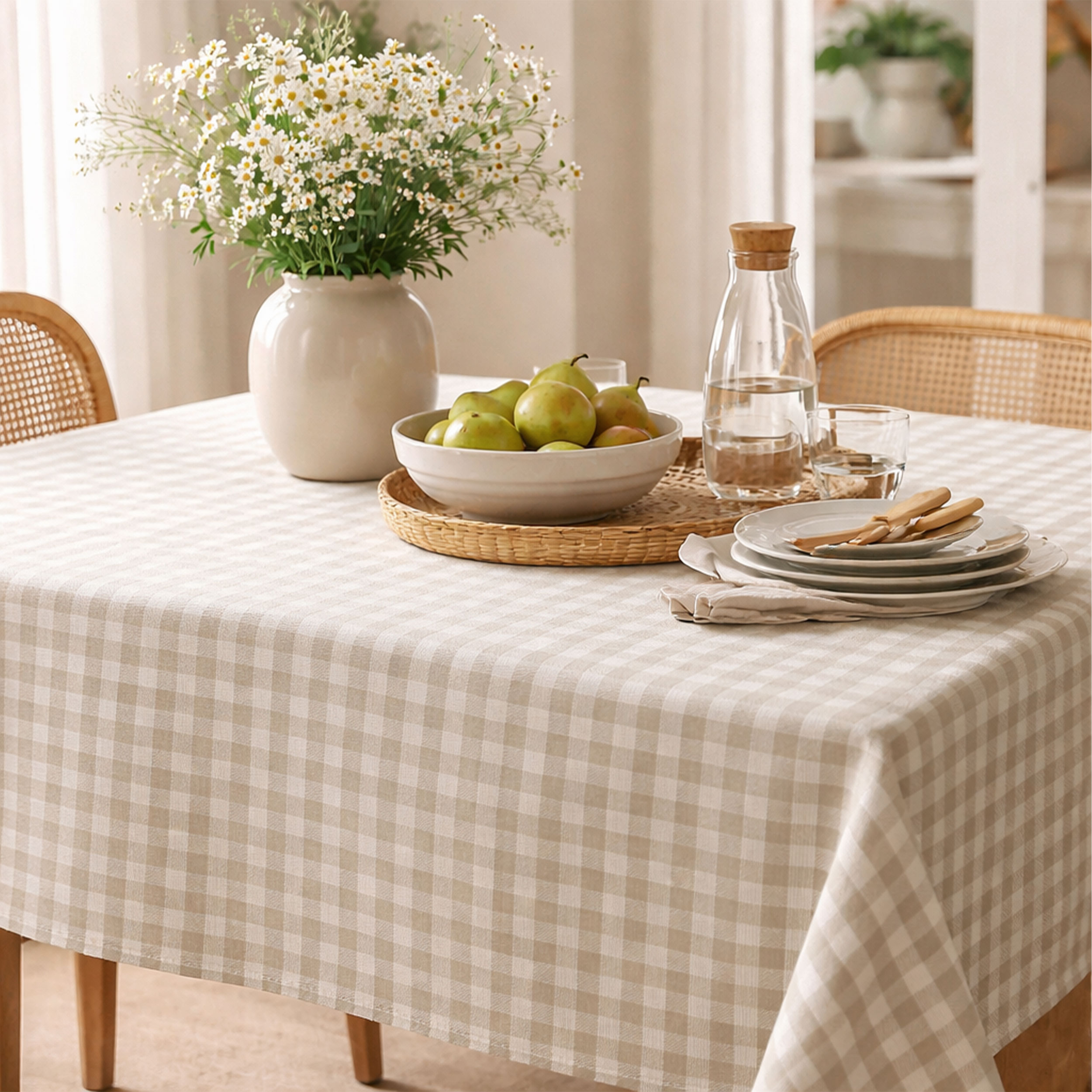 Washed Cotton Yarn Dyed Check Beige Image