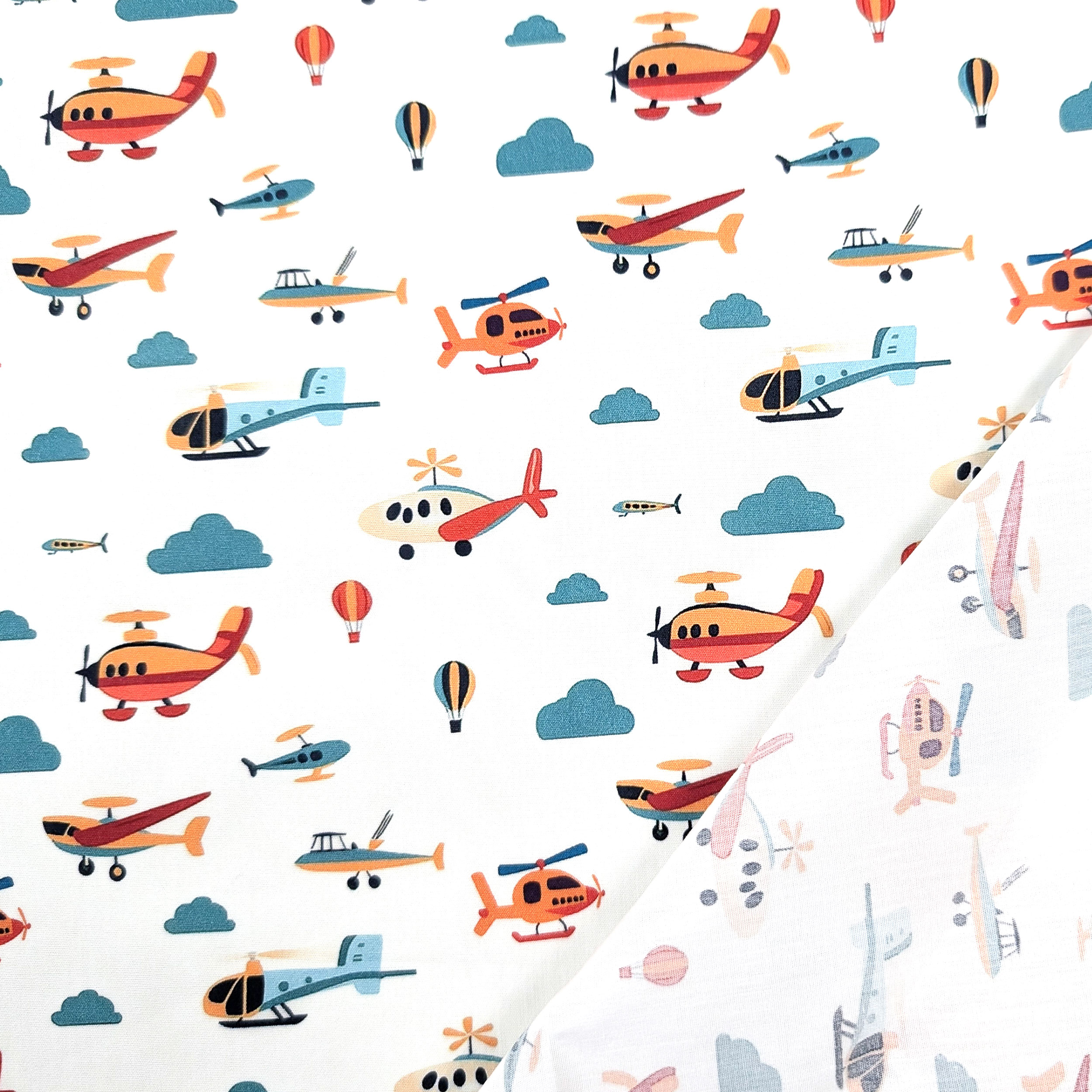 Cotton Poplin with Planes and Clouds Image