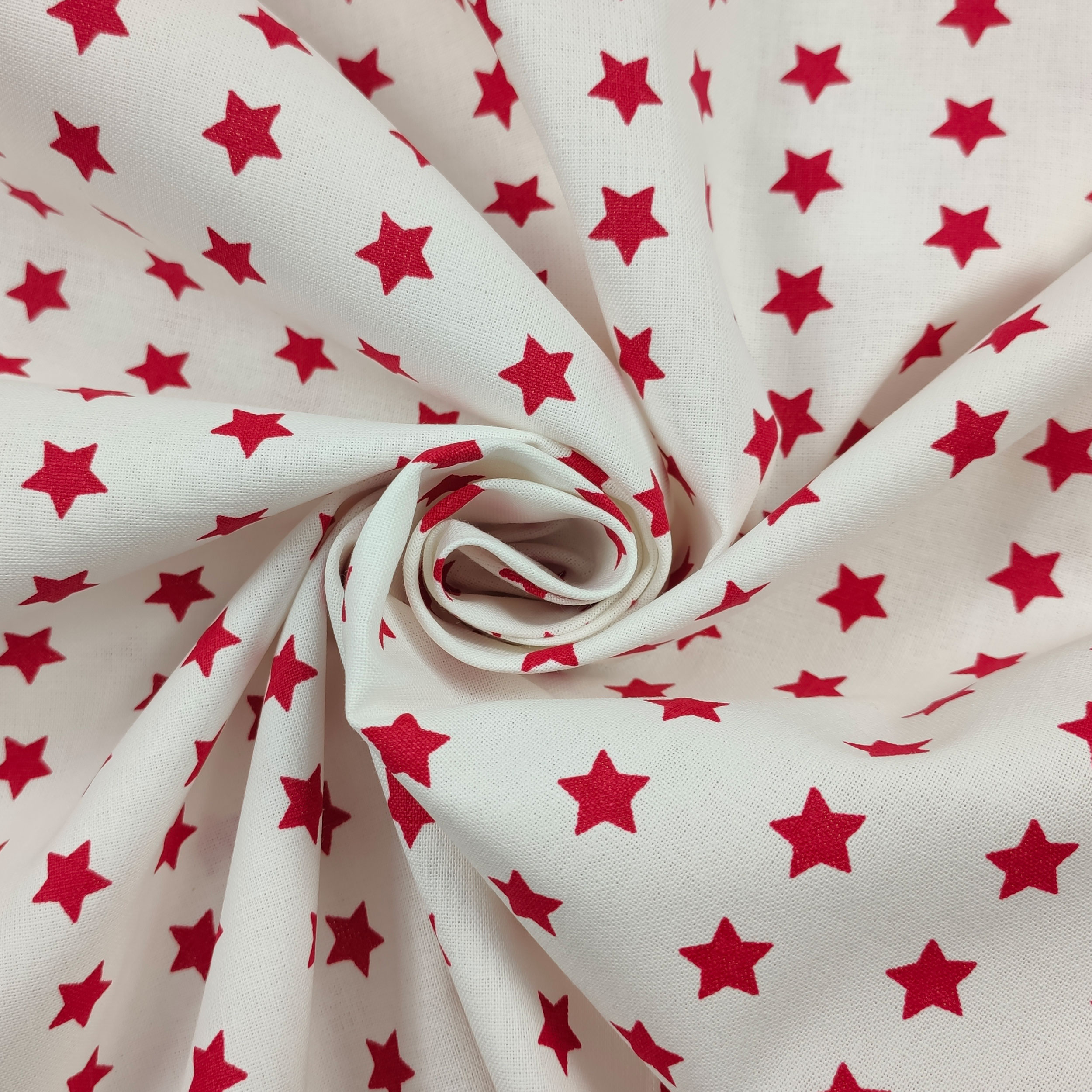 Printed Cotton - White Background with Stars Image