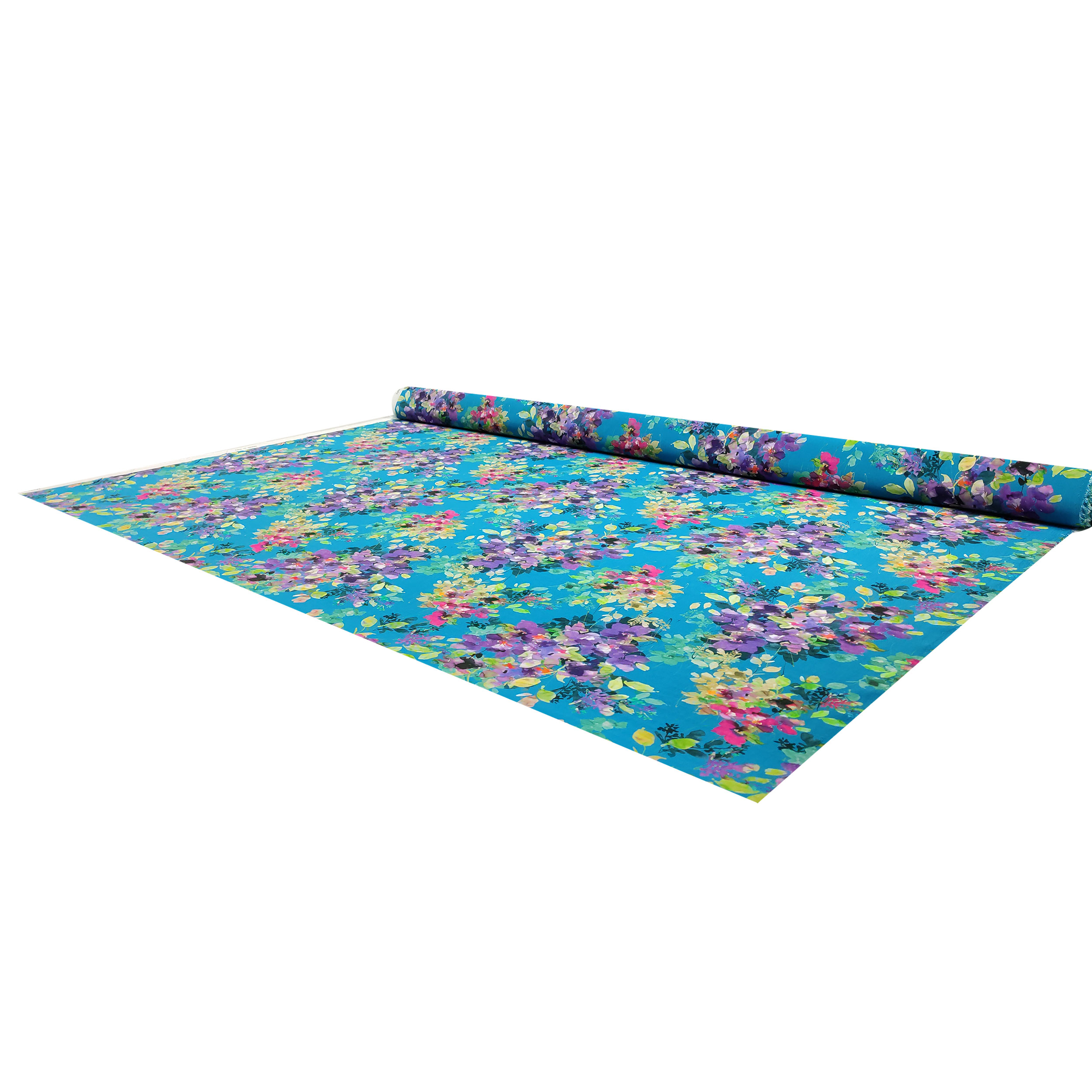 Mezcla de flores de seda de colores Fondo turquesa