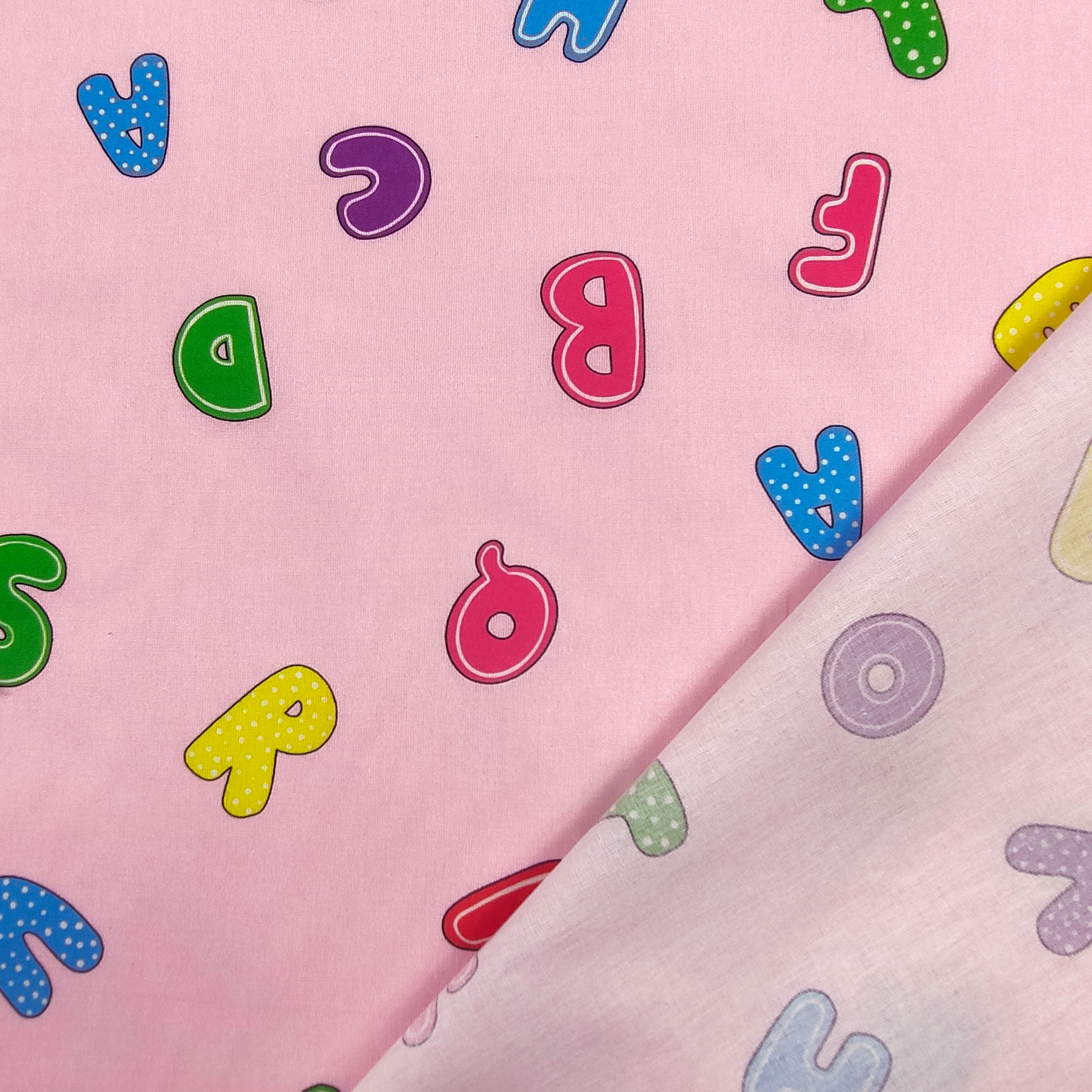 Fabric Cotton Alphabet Large Background Pink Image