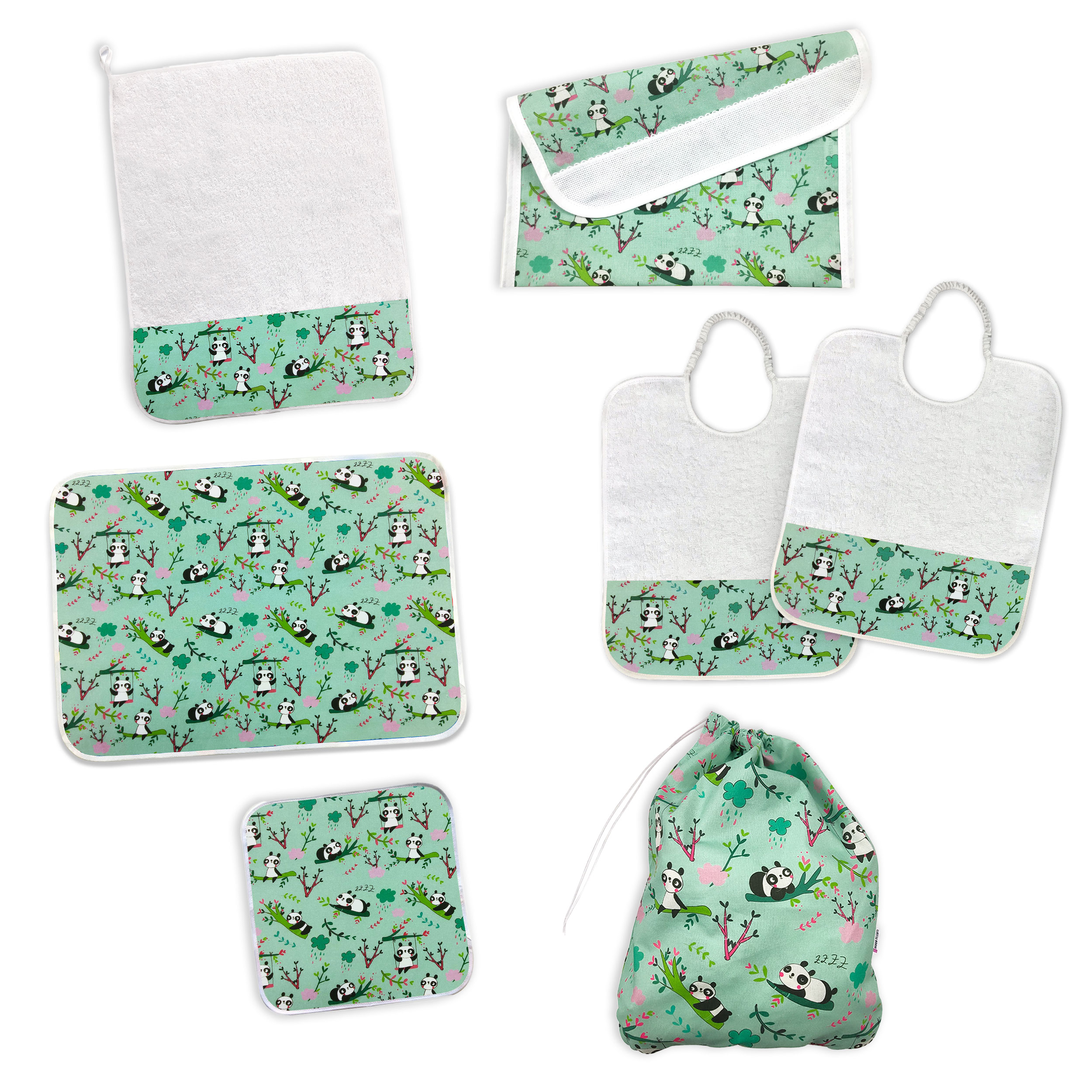 Kinderzimmer Set Panda Hintergrund Mintgrün - Panini Fabrics