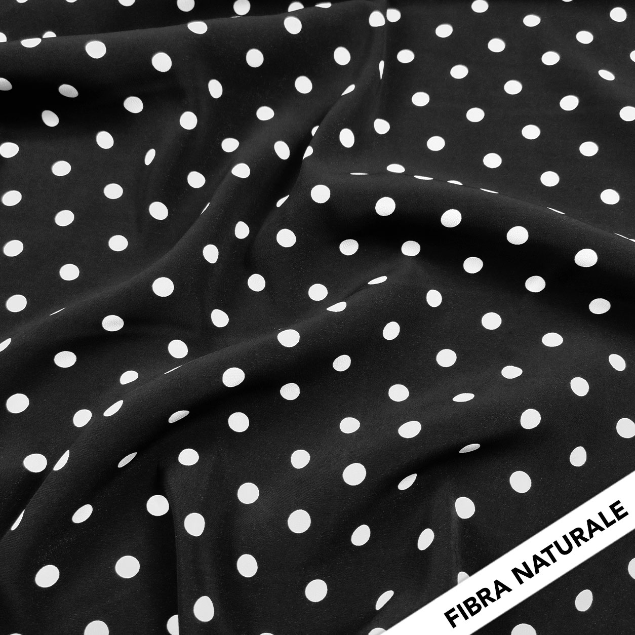 Comfort Viscose Silk White Polka Dot Black Background