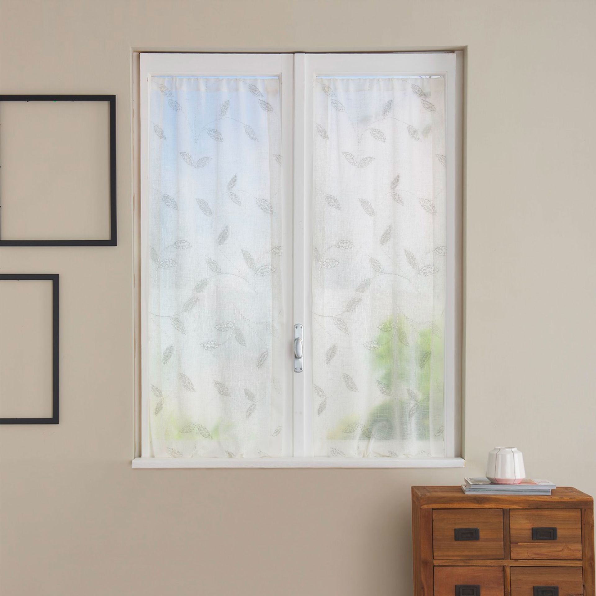 Curtain Fabric Elegant Leaves - White