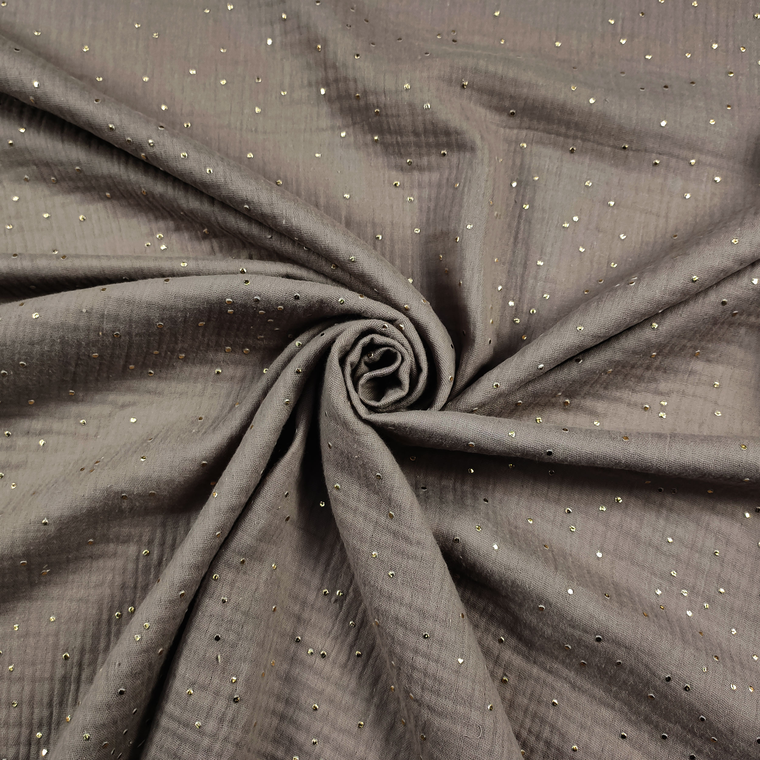 Mousseline de coton beige à pois dorés Image