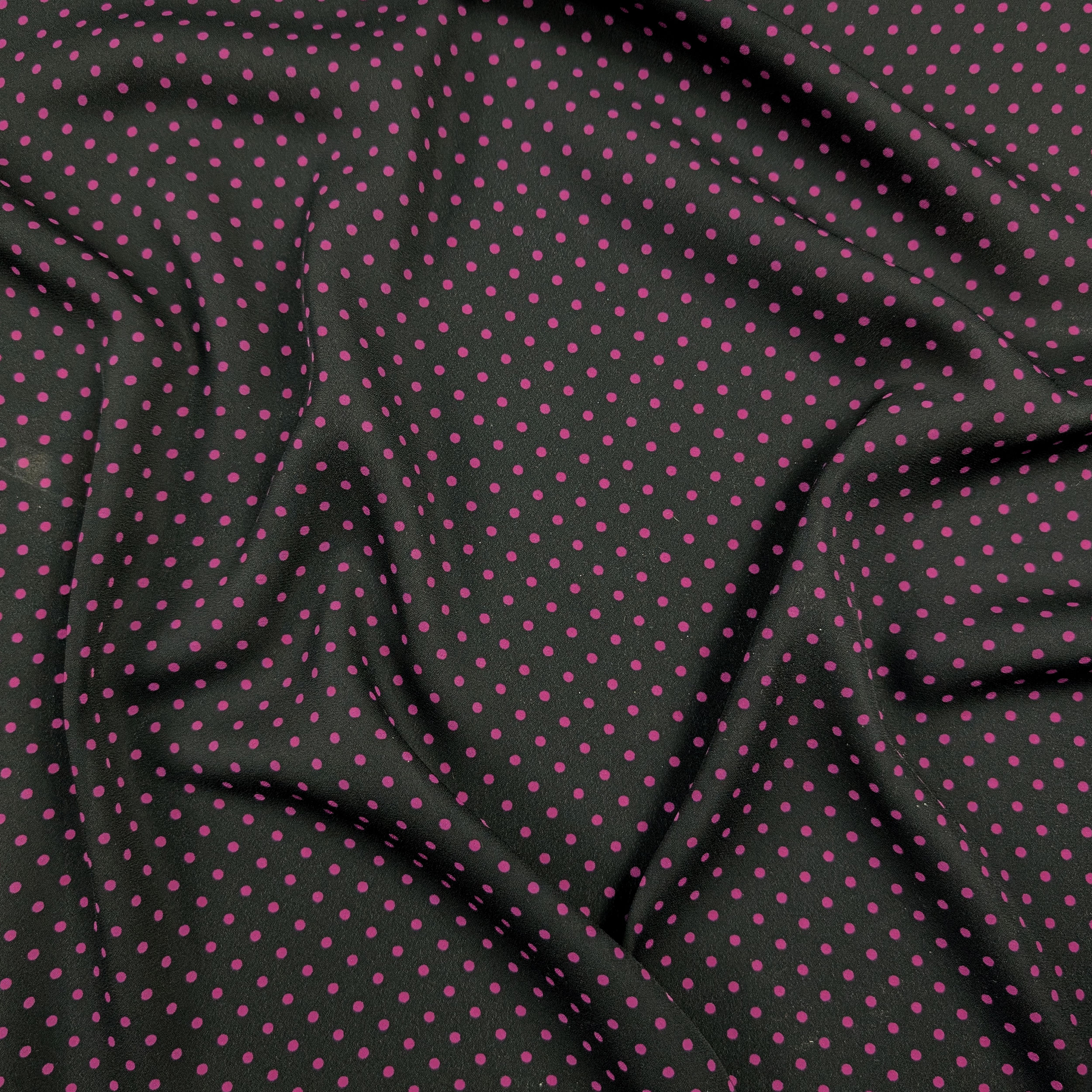 Black Georgette with Fuxia Polka Dots Image
