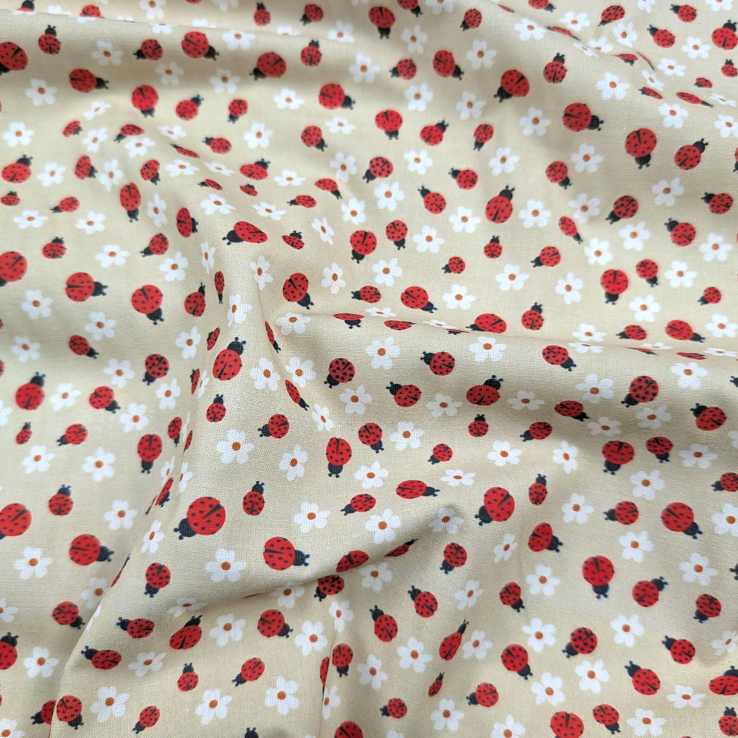 Cotton Percale Ladybirds and Little Flowers Image