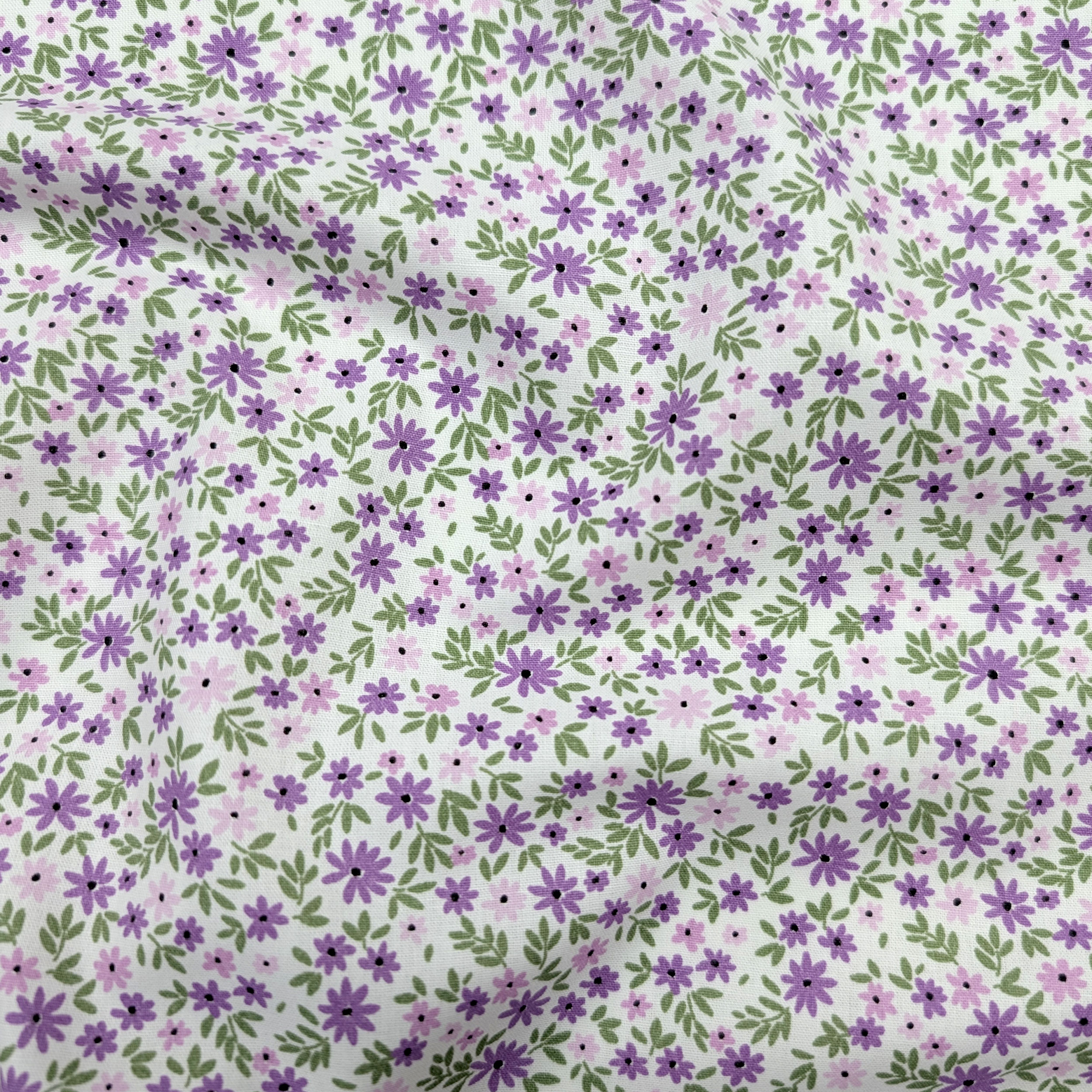 Cotton Poplin Purple and Lilac Flowers