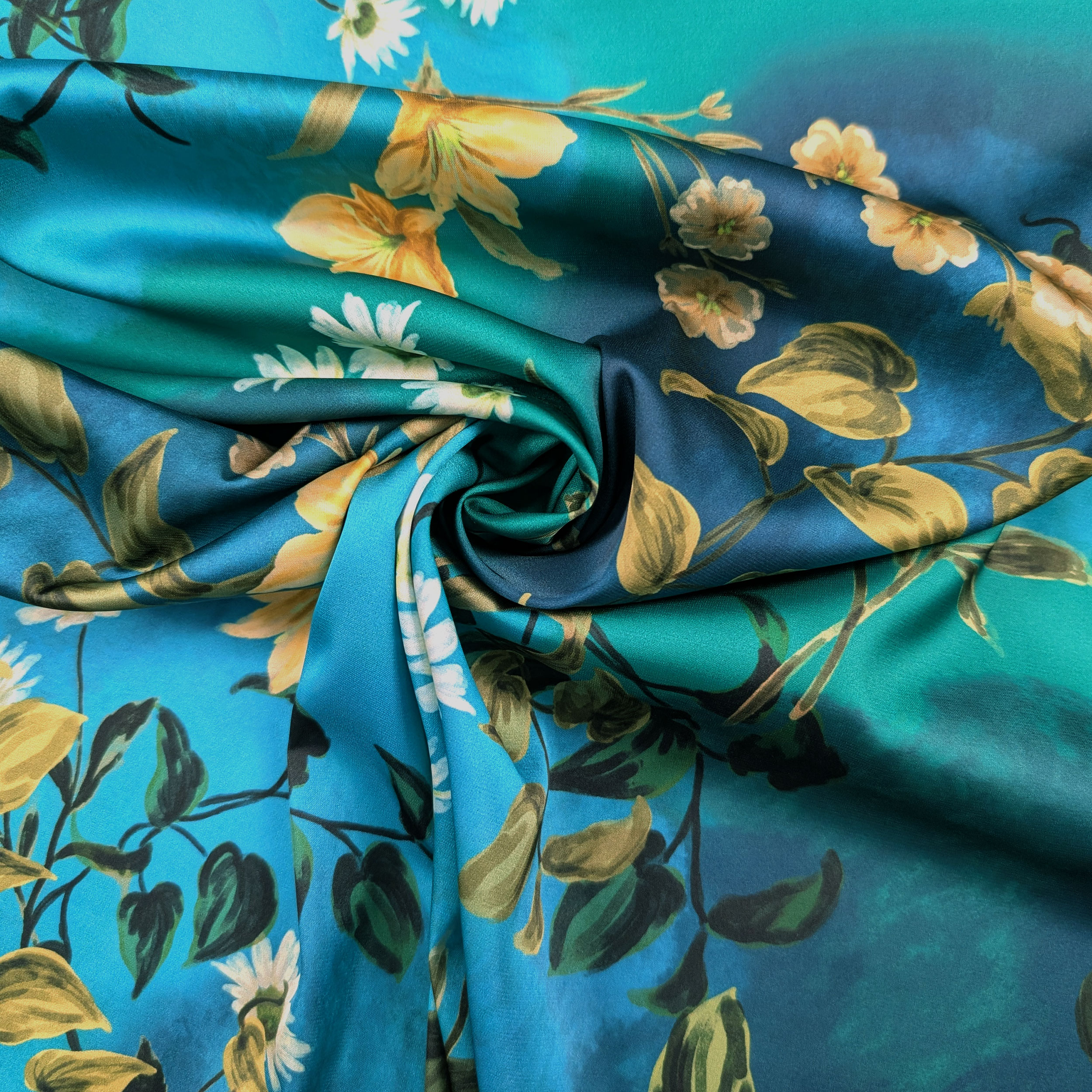 Cutout with Flowers on Blue Green Background 70x145 cm Image