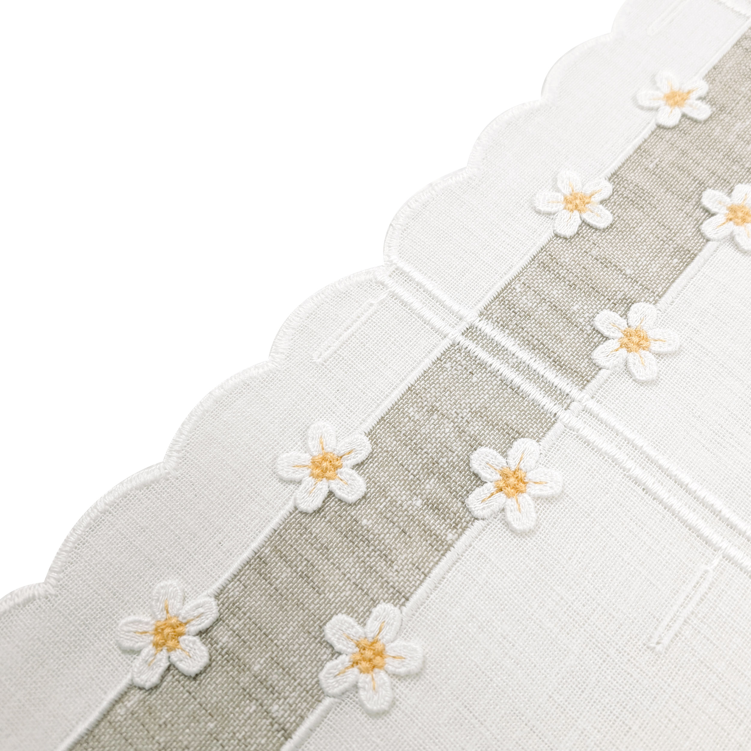 Modular Curtain Fabric with Embroidered Daisies Image