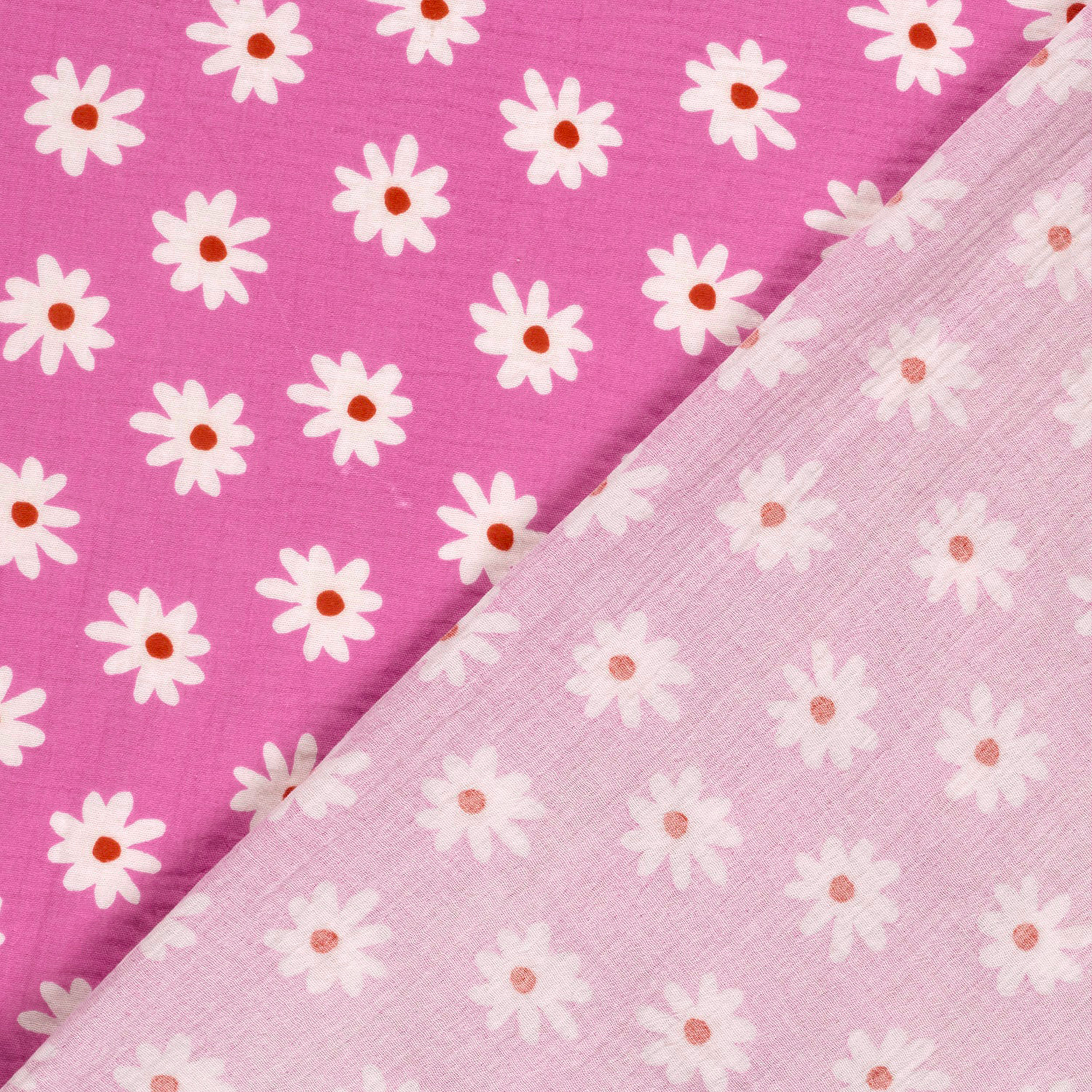 Muslin Cotton Daisies Fuxia Background Image