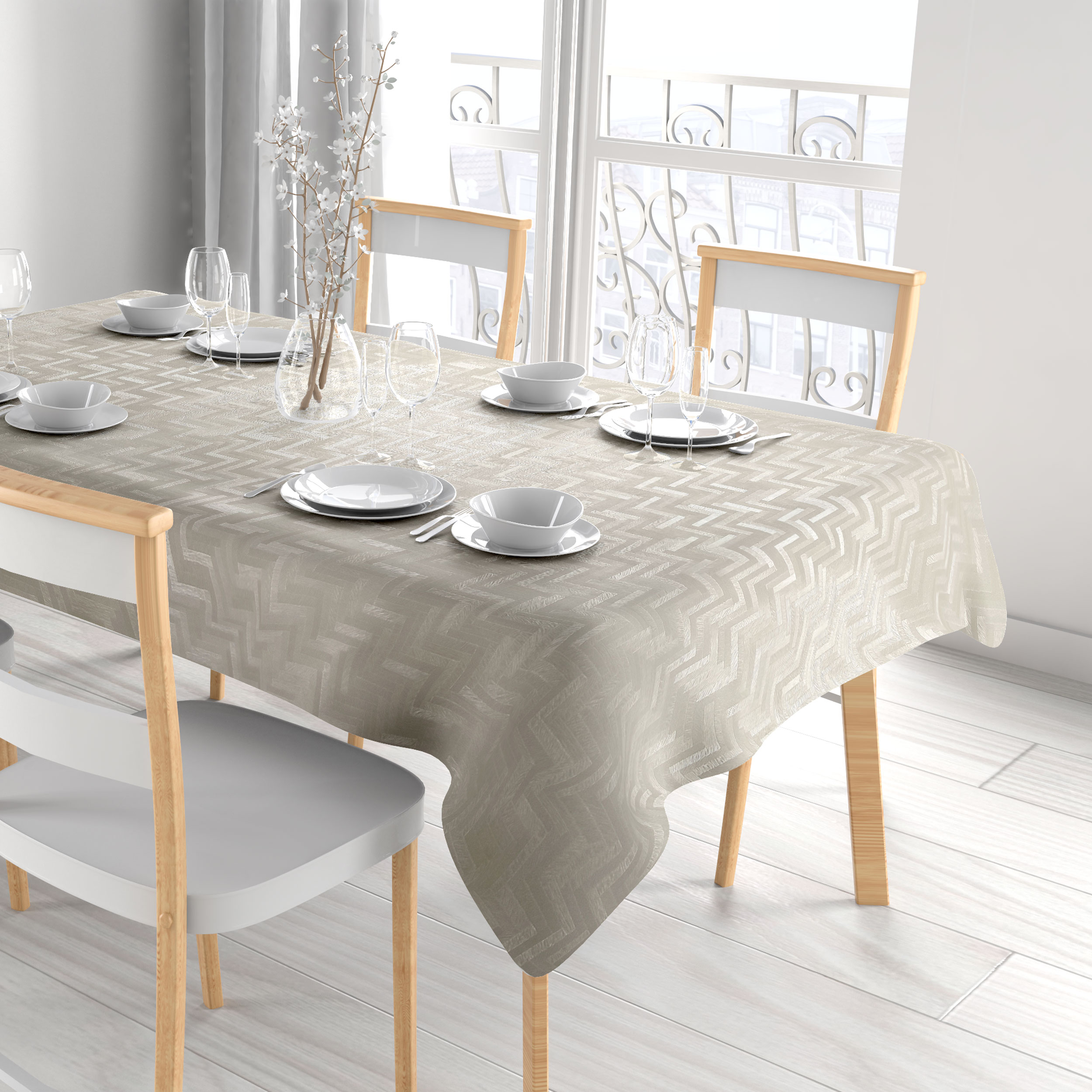 Tissu pour nappe plastifiée Géométrie des lignes Blanc