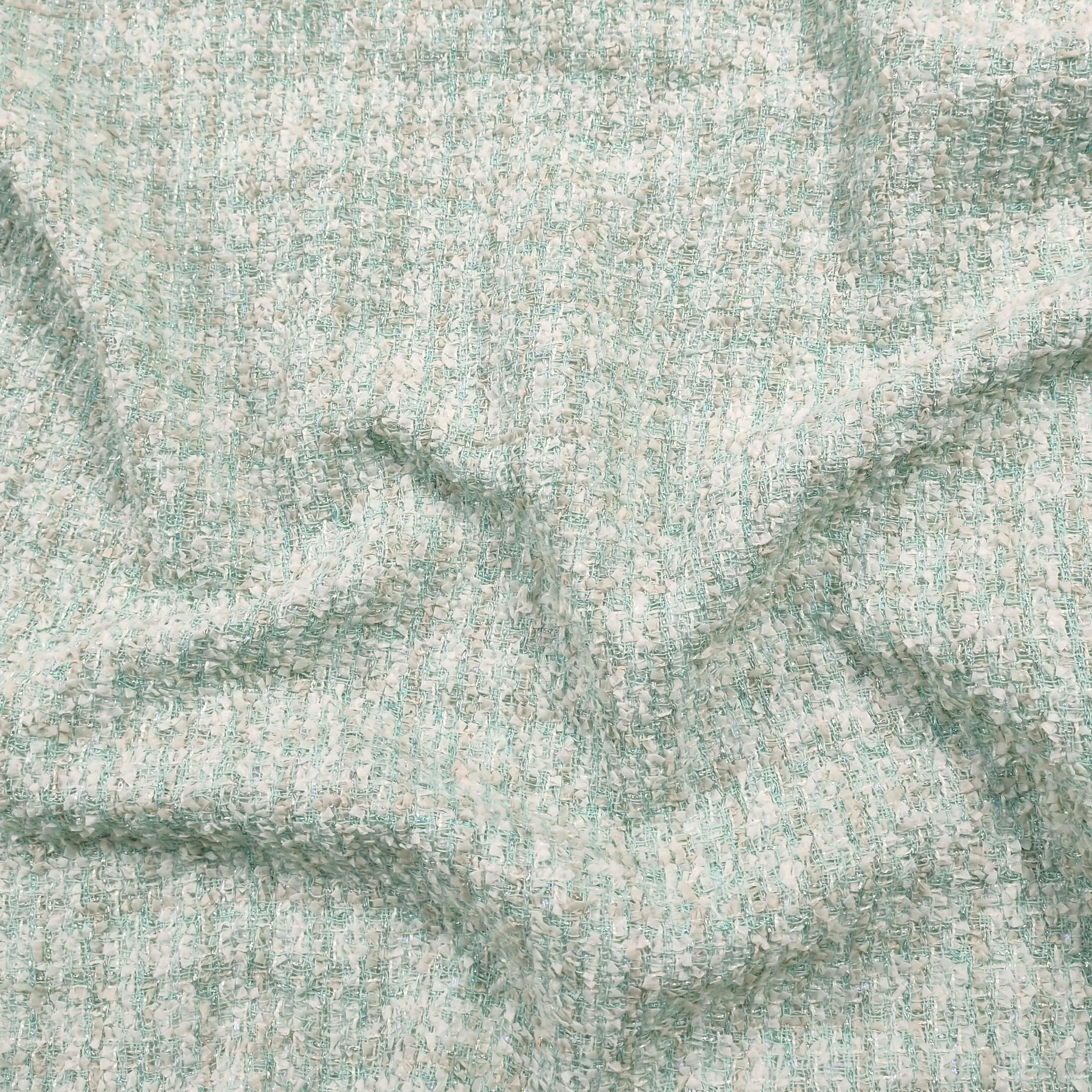 Tweed High Fashion Aqua Green White Lurex