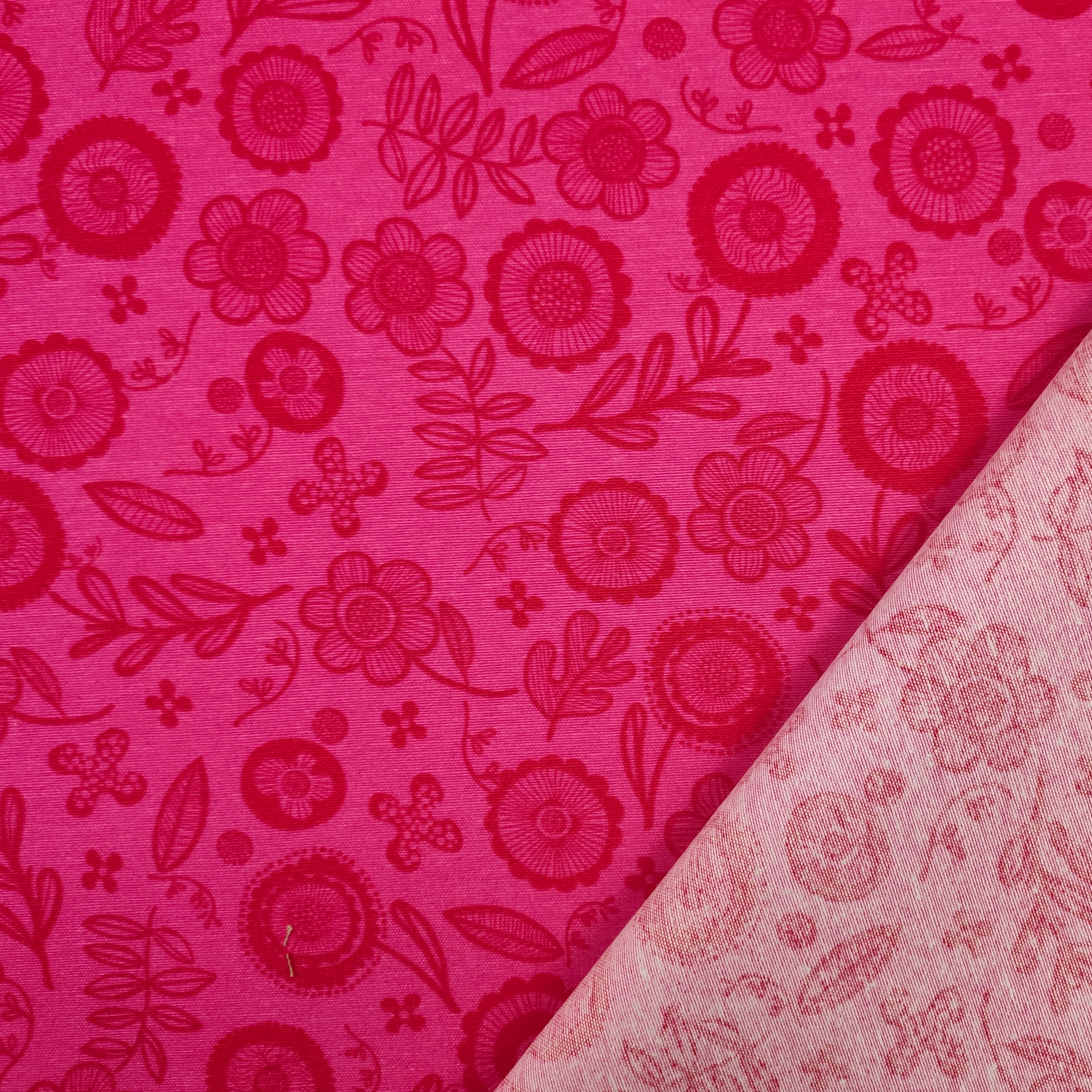 Tejido de algodón con estampado de flores Fuxia
