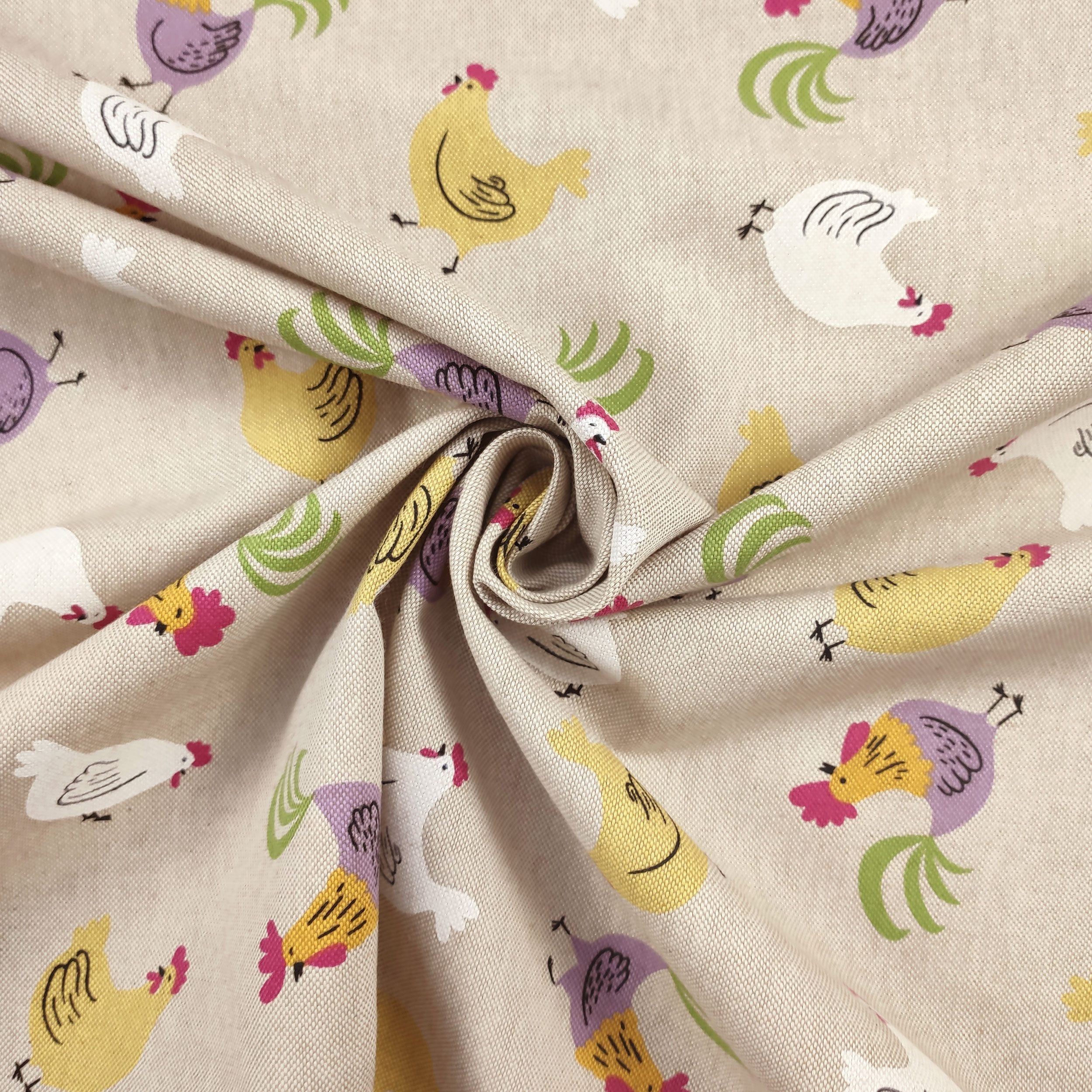 Panama Fabric Remnant – Colourful Hens, 130x140 cm Image