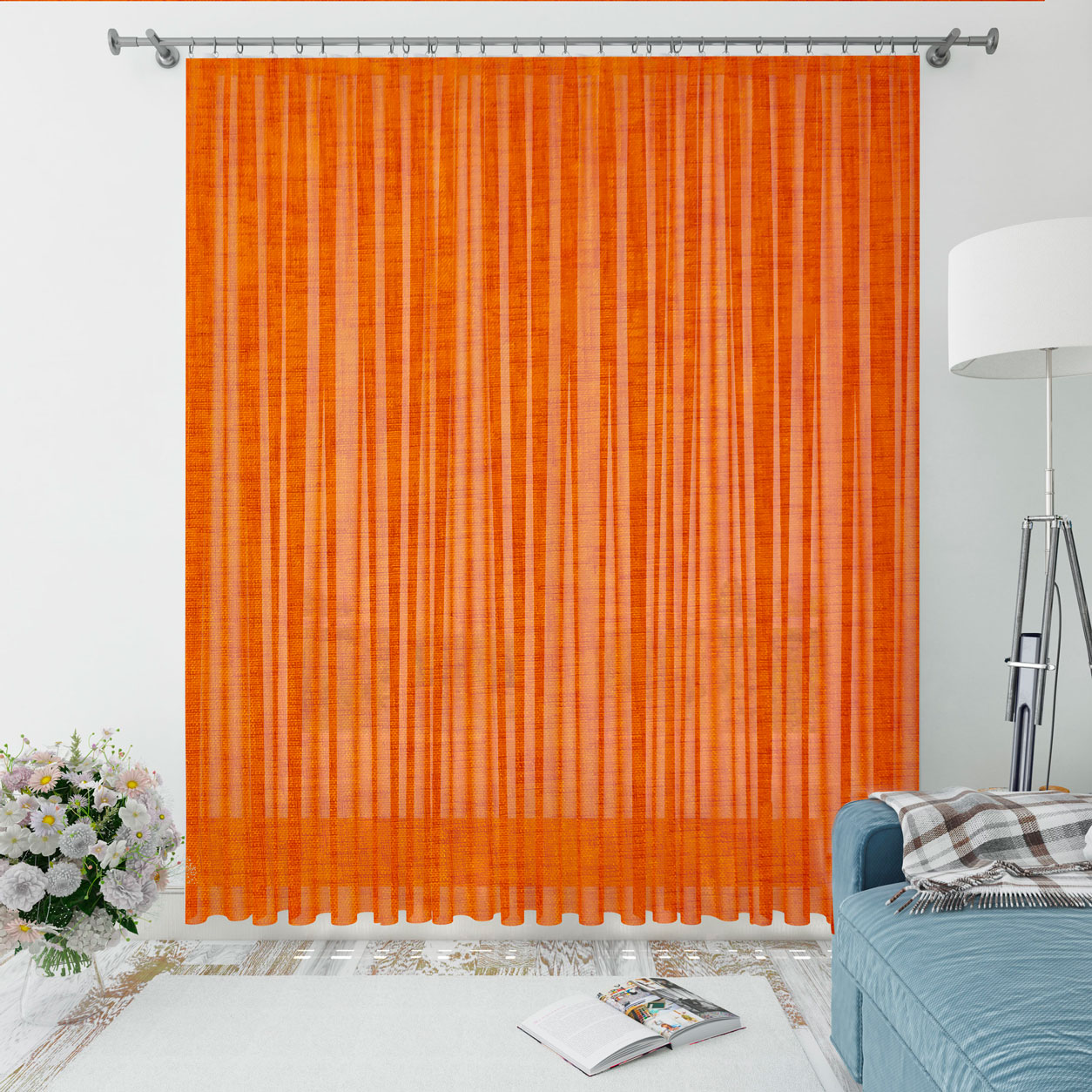 Scampiolo Faux Linen Curtain Solid Colour Pumpkin 100x320 cm Image