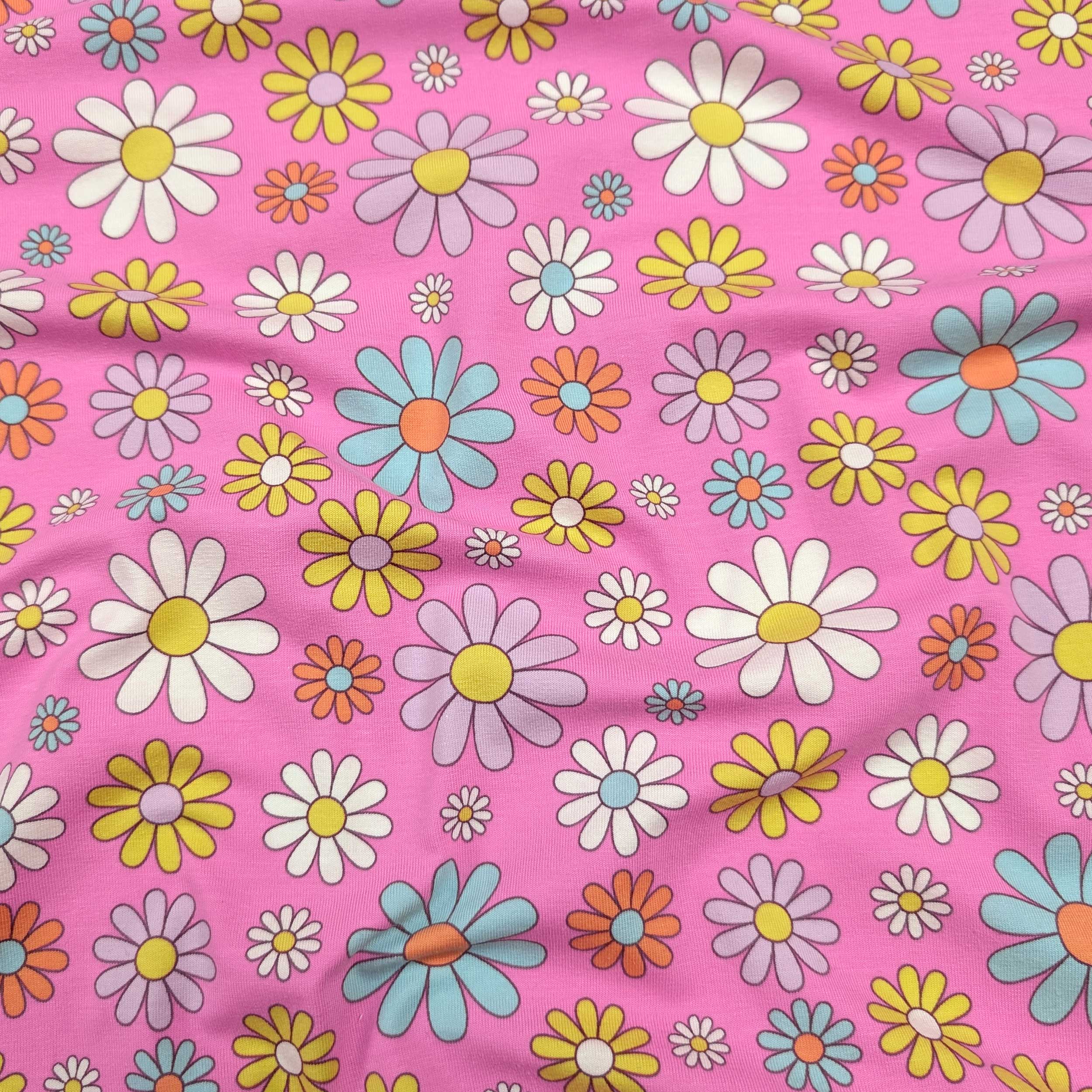 Pink-background cotton jersey with daisies Image