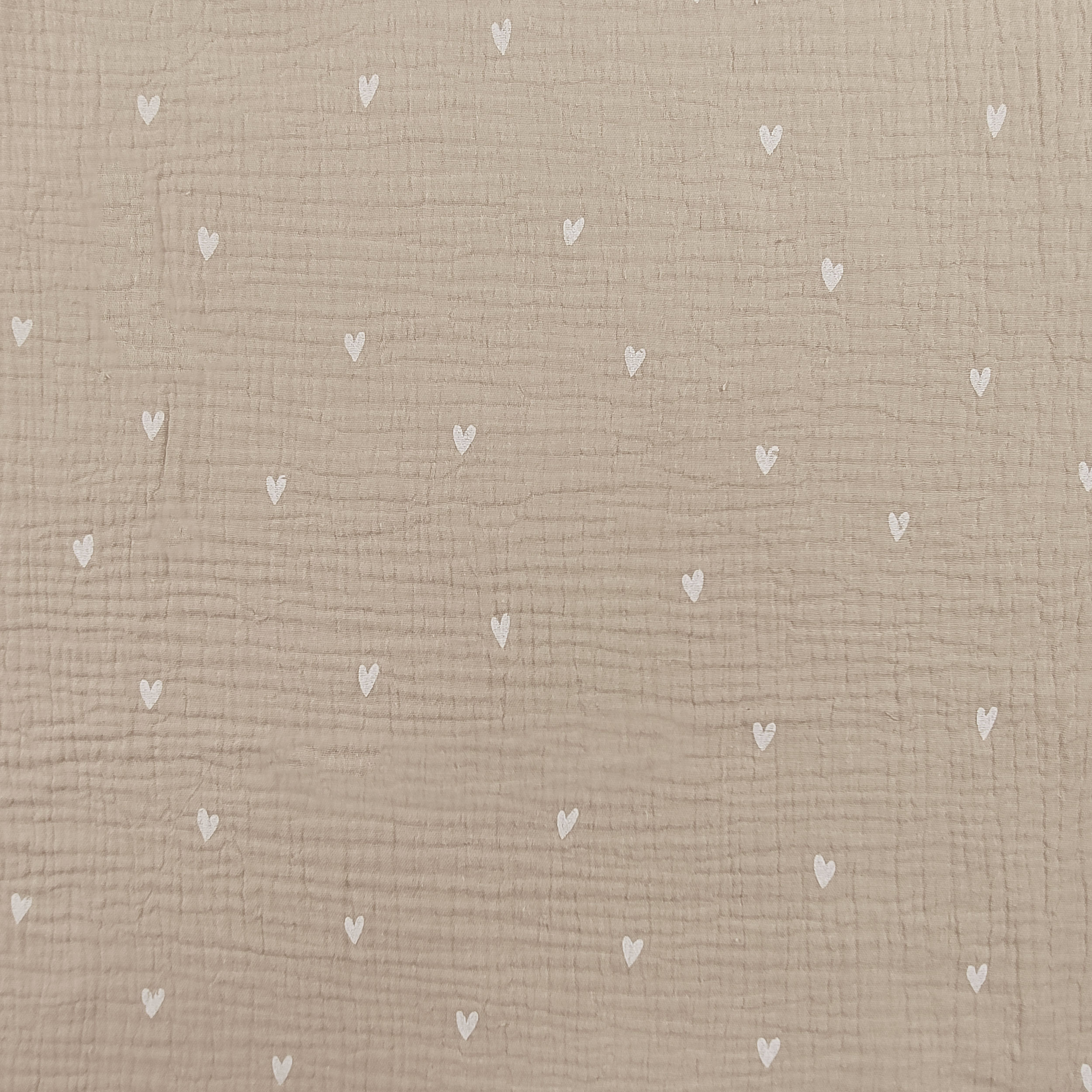 Baumwolle Musselin Beige Weiß Herzen